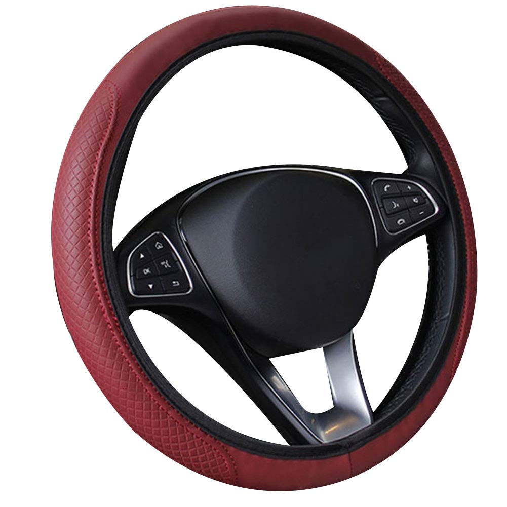 Premium Faux Leather Anti-Slip Steering Wheel Cover - Stylish Wine Red Car Interior Accessories for Comfort & Safety | Perfect Car Decoration Gift for Men & Women | Ideal for Daily Commute, Road Trips & Luxury Vehicles