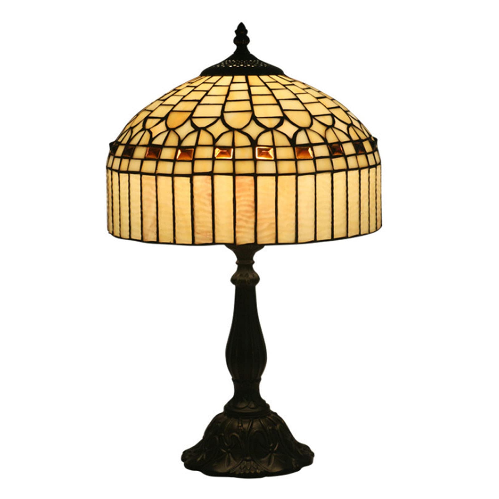 Vintage Baroque Style Desk Lamp - Yellow Stained Glass Table Lamp with Resin Base for Home Office, Bedroom Nightstand, Coffee Bar & Reading Nook - Elegant Alloy Base Lighting Fixture for Study, Living Room & Dorm Decor