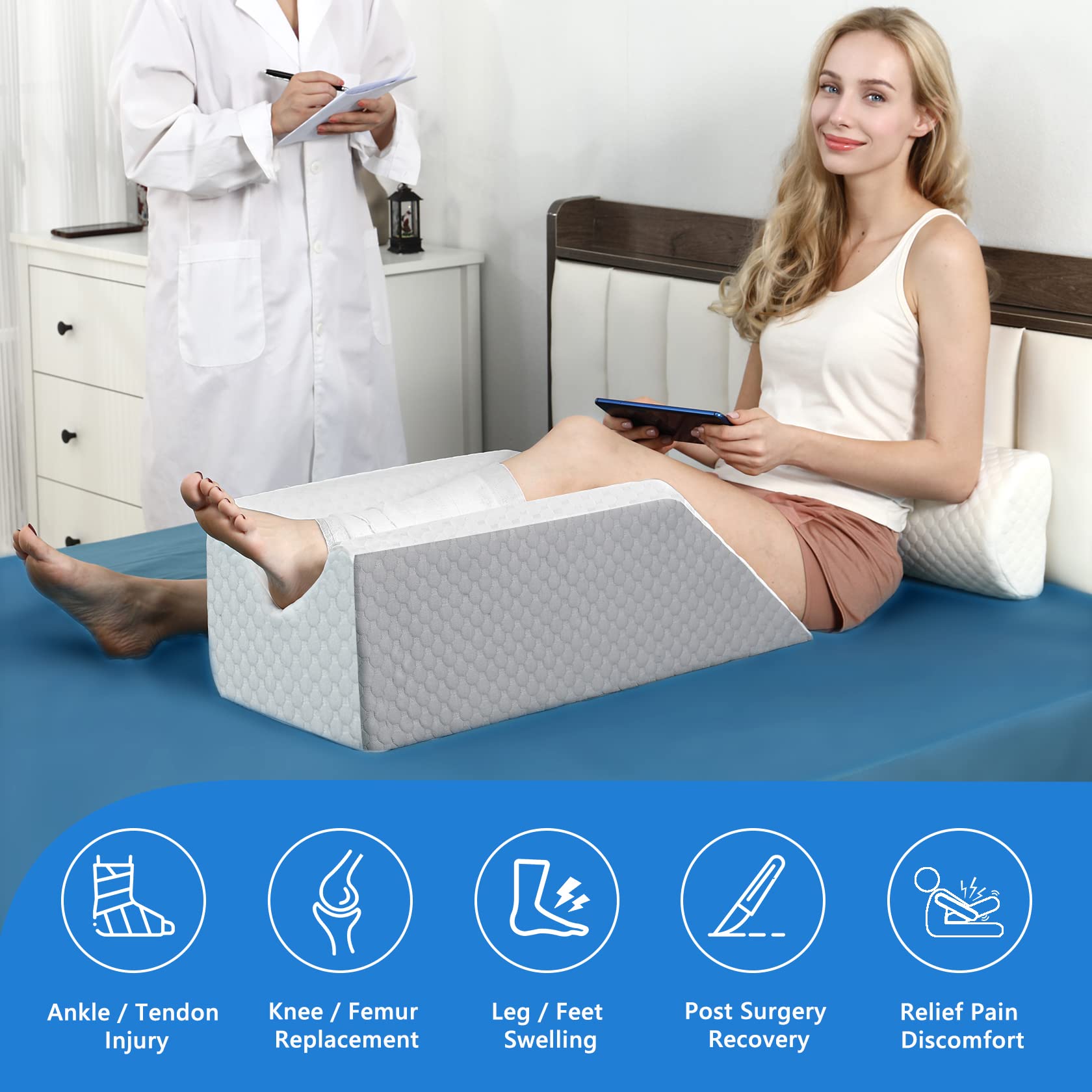 **Leg Elevation Pillow for Post-Surgery & Pain Relief - Memory Foam Wedge Pillow for Sciatica, Back, Knee, Hip & Ankle Support - Ideal for Sleeping, Recovery & Relaxation**