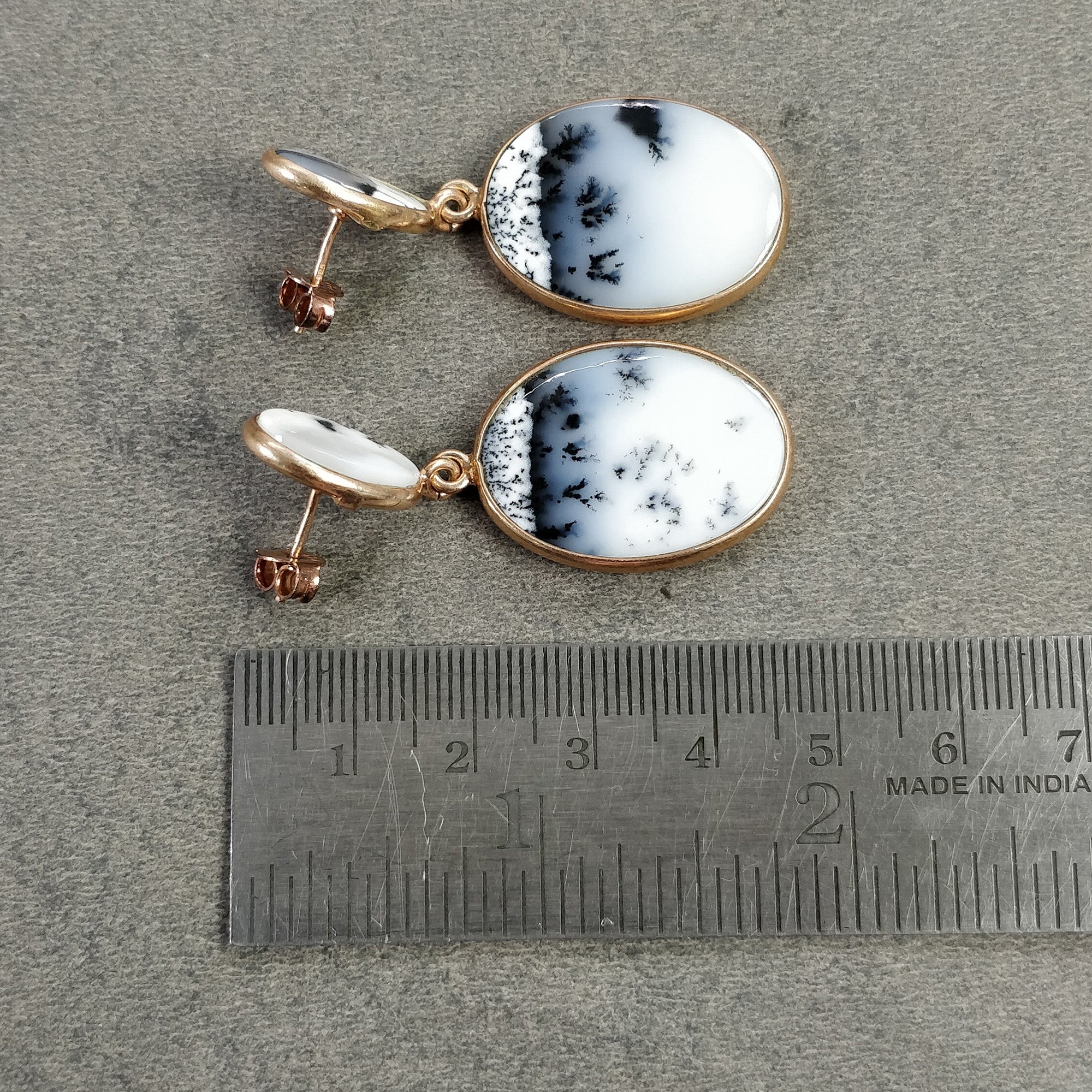 Botswana Agate Gemstone Earrings - 13.44g Natural 925 Sterling Silver Rose Gold Plated Oval Bezel Set Push Back Stud Earrings for Women | Elegant Jewelry Gift for Birthday, Anniversary & Special Occasions