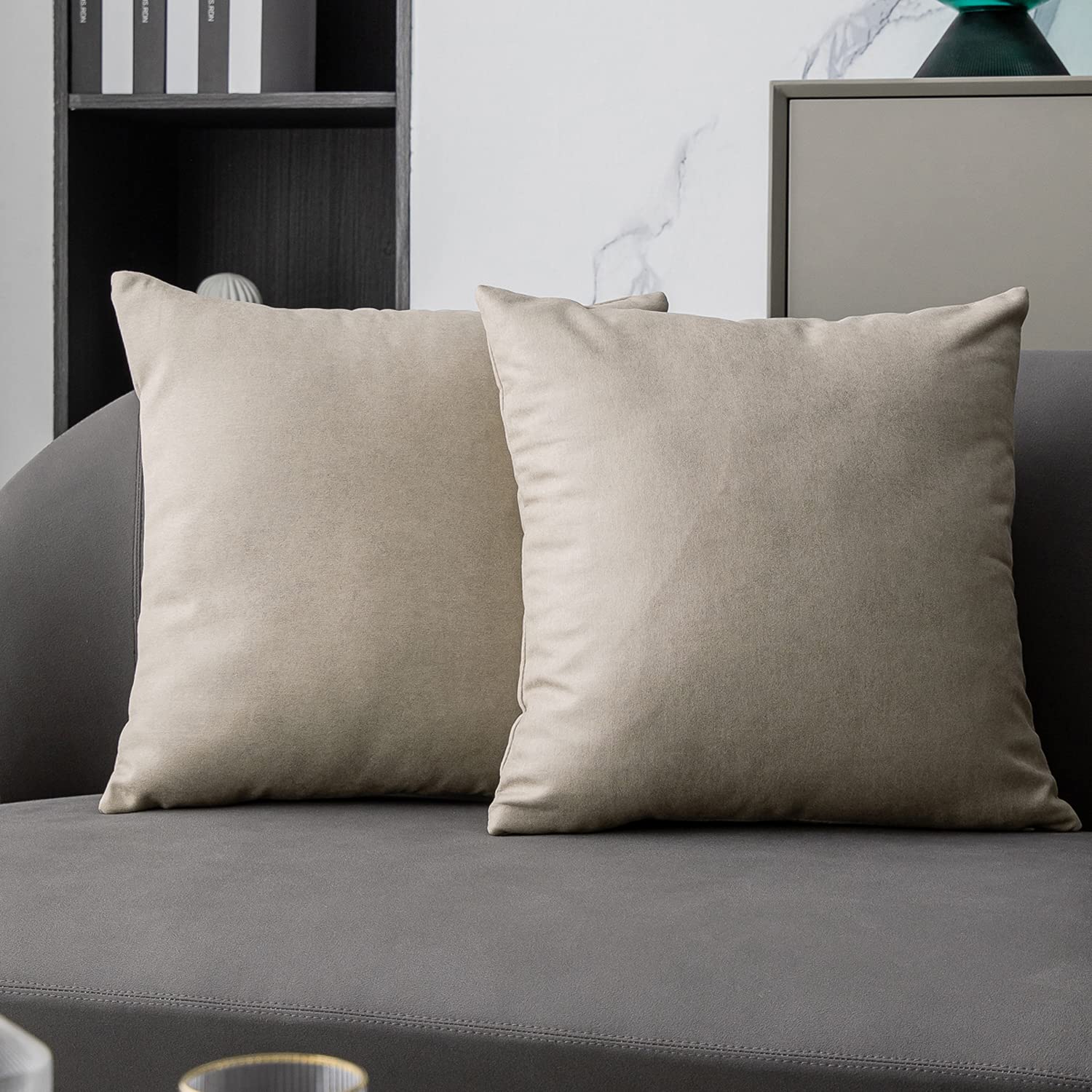 Anickal Khaki Pillow Covers 20x20 Inch Set of 2 - Soft Faux Suede Decorative Square Throw Pillow Cases for Couch, Sofa, Bed - Modern Home Decor for Living Room & Bedroom - Perfect for Accent Pillows, Home Staging and Cozy Interior Design
