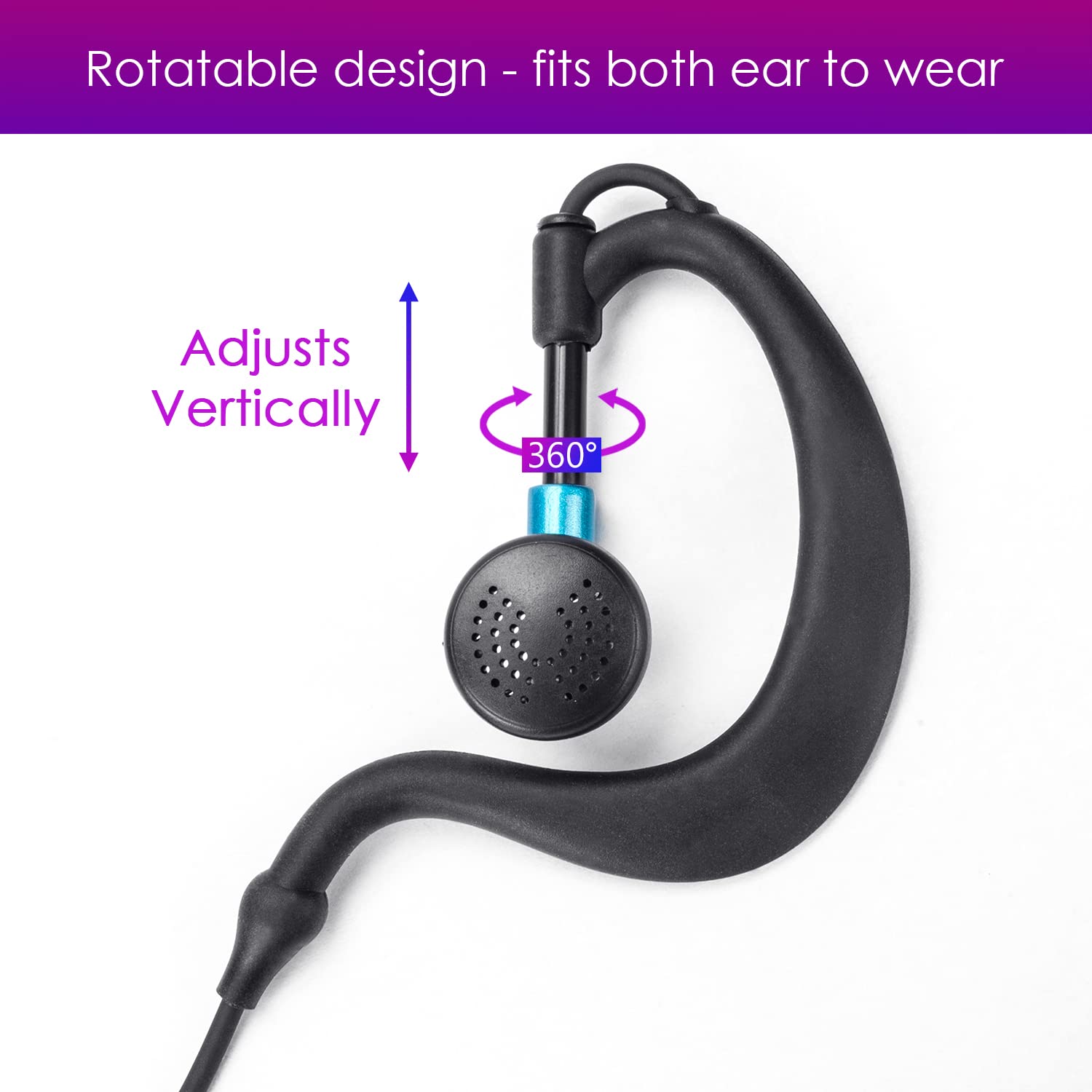 Remtise Single Wire Earhook Earpiece with Microphone - Compatible with Baofeng UV-5R Walkie Talkies, Kenwood, Puxing & Wouxun 2-Way Radios - Hands-Free Communication for Security, Construction & Outdoor Activities (Blue)