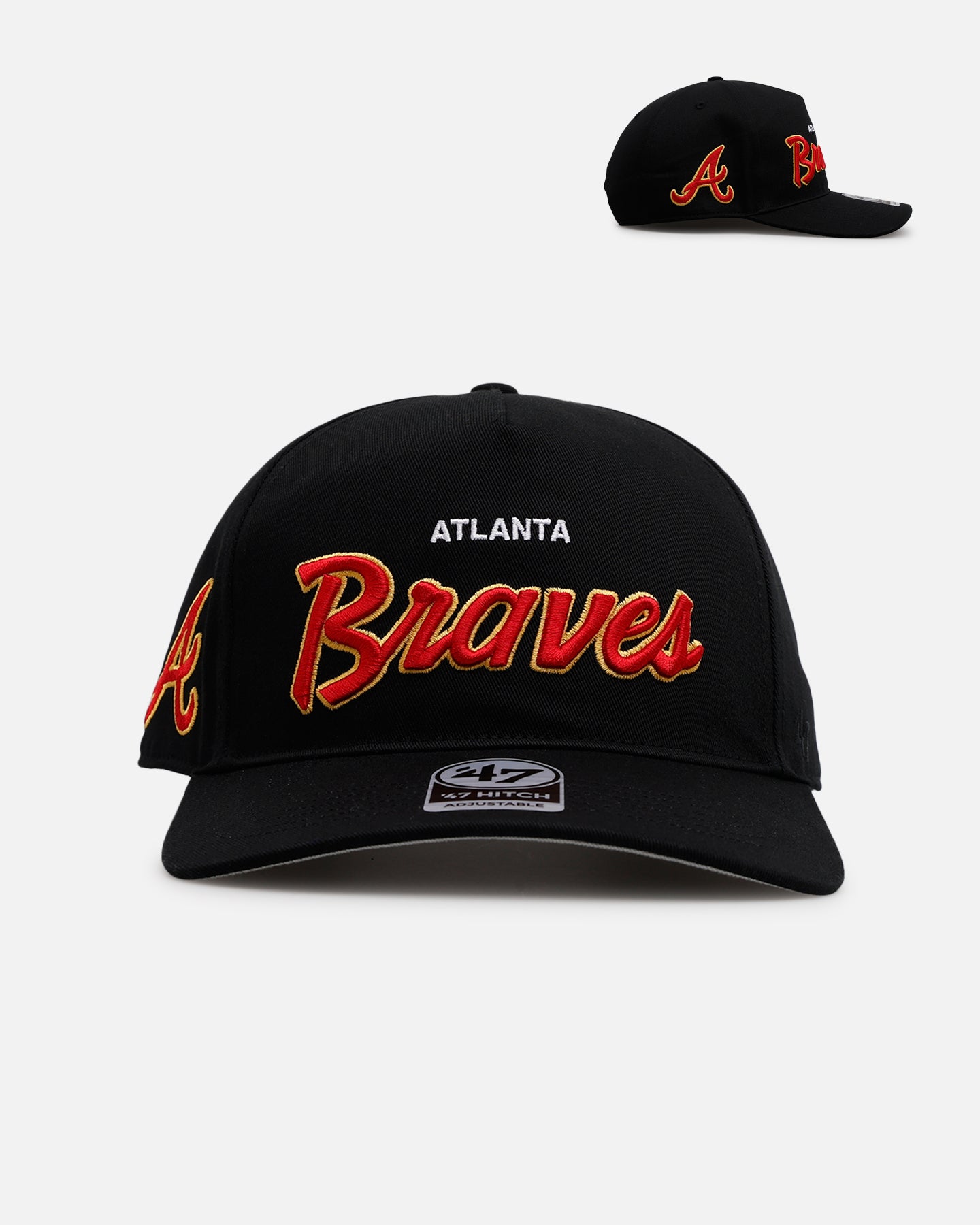 47 Brand Atlanta Braves 'Black Dome Script' 47 Hitch Snapback Black Hat - Adjustable Baseball Cap for Men & Women - Perfect for Sports Fans, Casual Wear & Outdoor Activities
