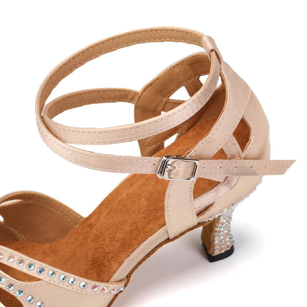 Latin Ballroom Dance Shoes for Women - Rhinestone Salsa Dance Shoes with 3 Inch Heel & Suede Sole | Perfect for Salsa, Bachata, Tango & Ballroom Dancing