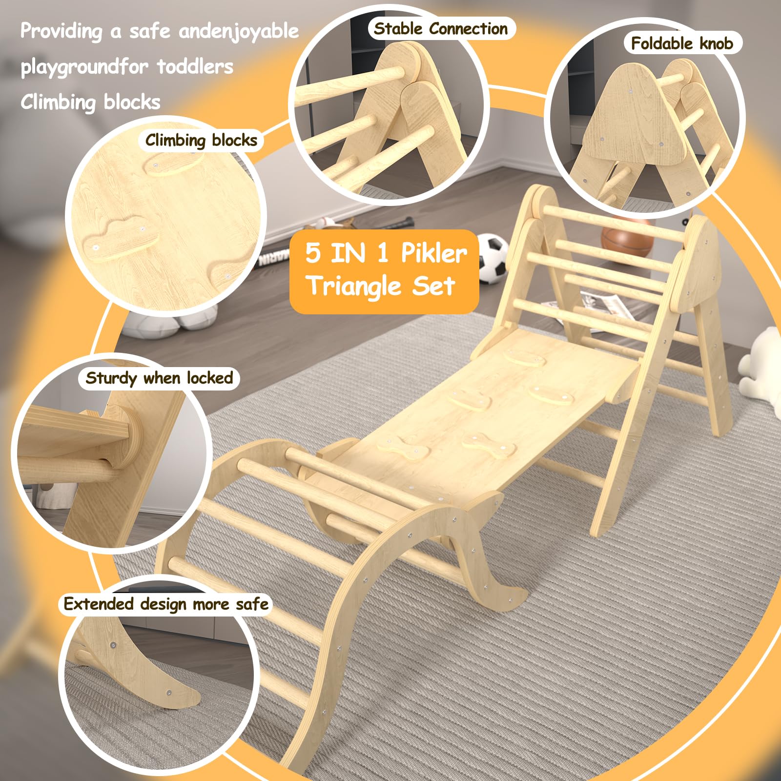 Montessori Climbing Toys for Toddlers - Pikler Triangle & Arch Set with Ramp - Indoor Playground Equipment for Kids - Perfect for Home, Daycare & Montessori Learning Activities