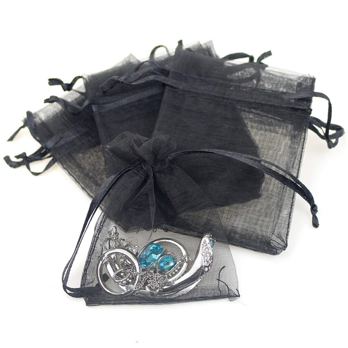 100Pcs Black Organza Bags 3.54