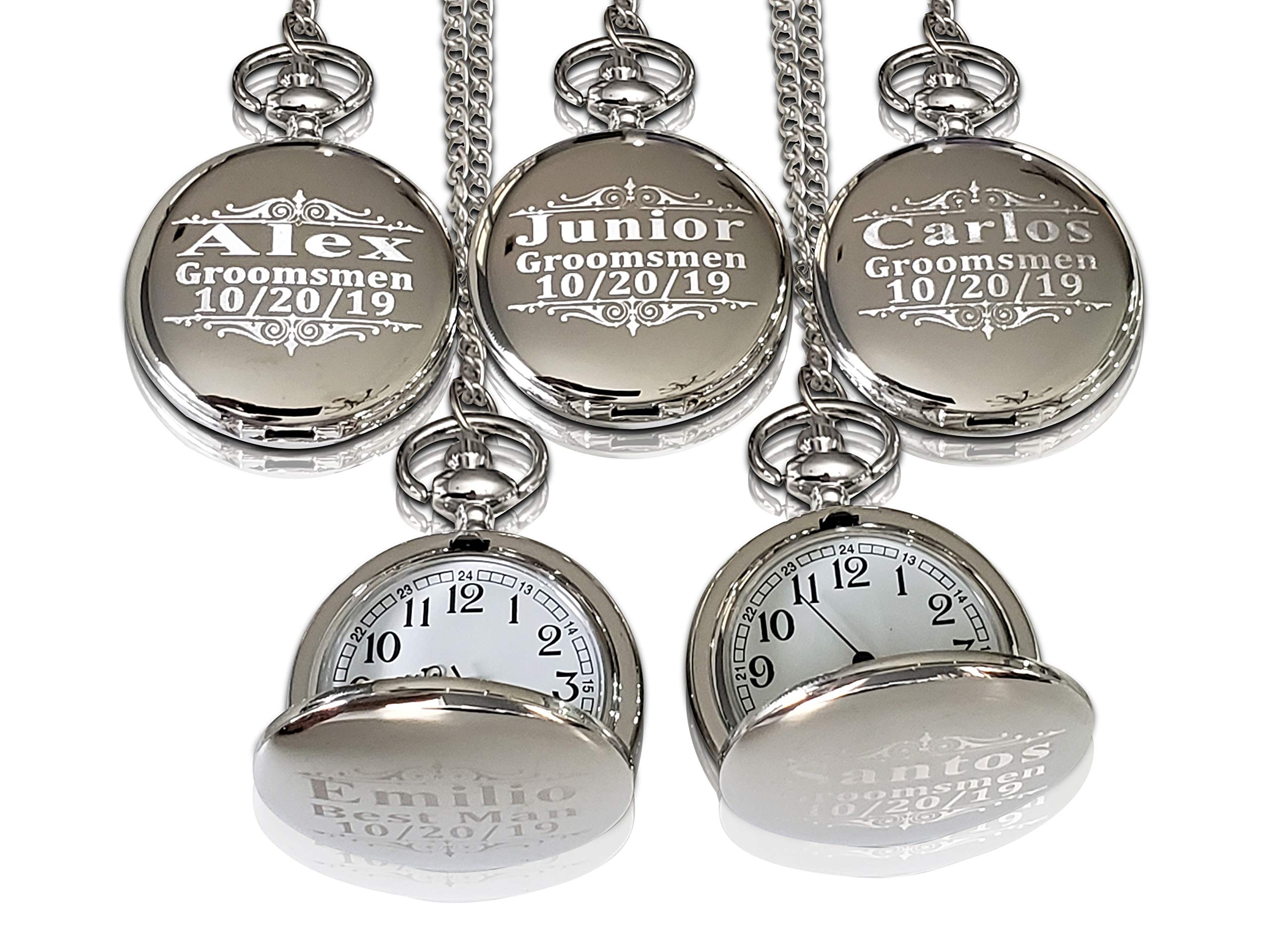 Personalized Pocket Watch Set for Groomsmen - 5 Unique Engraved Gifts with Chain & Box (4 Colors) - Perfect for Weddings, Anniversaries & Special Occasions