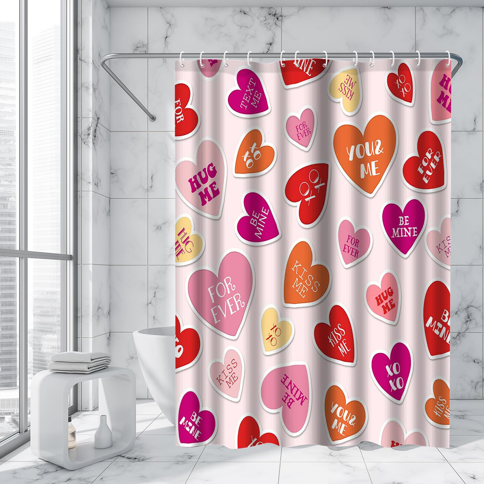 Valentine's Day Shower Curtain 72x72 Inch - Romantic Red Pink Heart Design for Galentine's Day, Holiday Bathroom Decor with 12 Plastic Hooks | Perfect for Couples, Anniversary Gifts & Bathroom Makeover