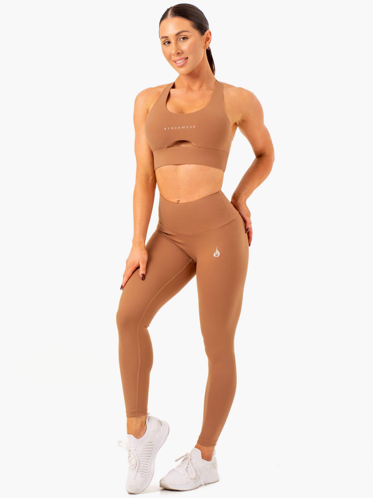 Focus Contour Sports Bra for Women - High Support Workout Top - Mocha Brown - Perfect for Yoga, Running & Gym Training