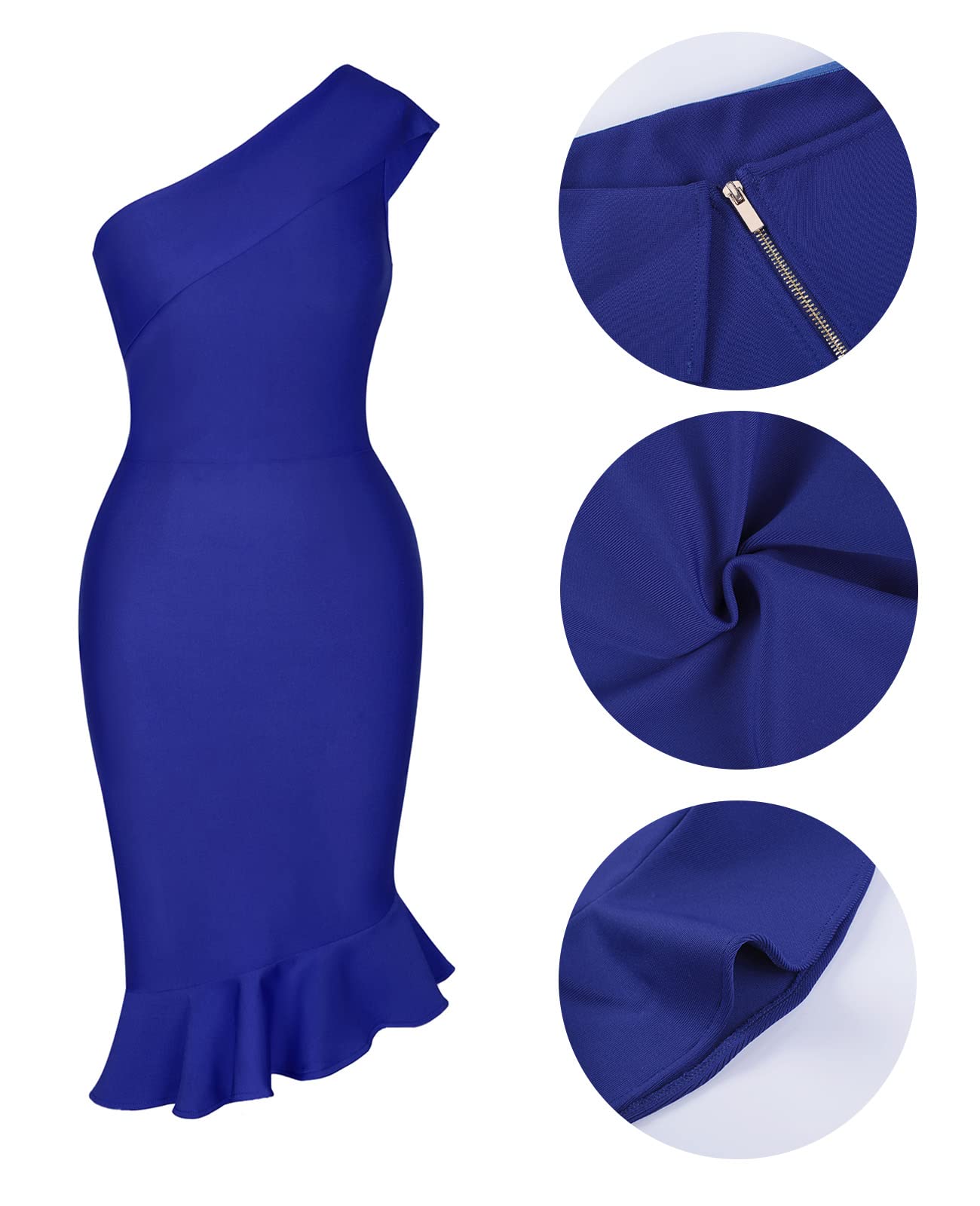 Maketina Women's Sexy One Shoulder Bodycon Bandage Dress - Mermaid Cocktail Midi Dress for Night Out, Party & Special Occasions | Trendy 2025 Fashion