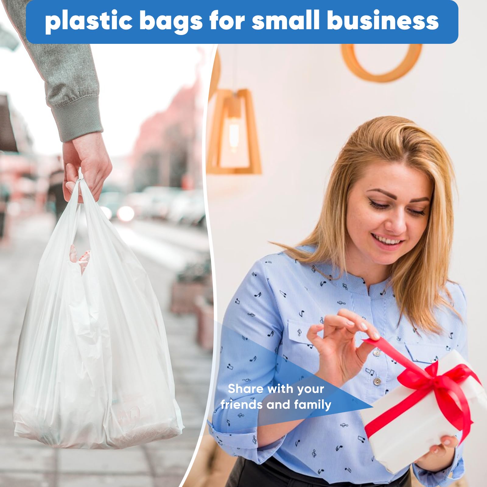 200 Count White T-Shirt Plastic Bags with Handles - 11
