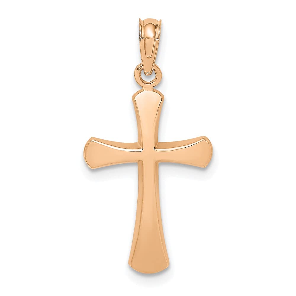 10K Rose Gold Beveled Cross Charm - Polished Round Tips, 24.5x12mm - Perfect for Necklaces, Bracelets & Gifts - FJC Finejewelers