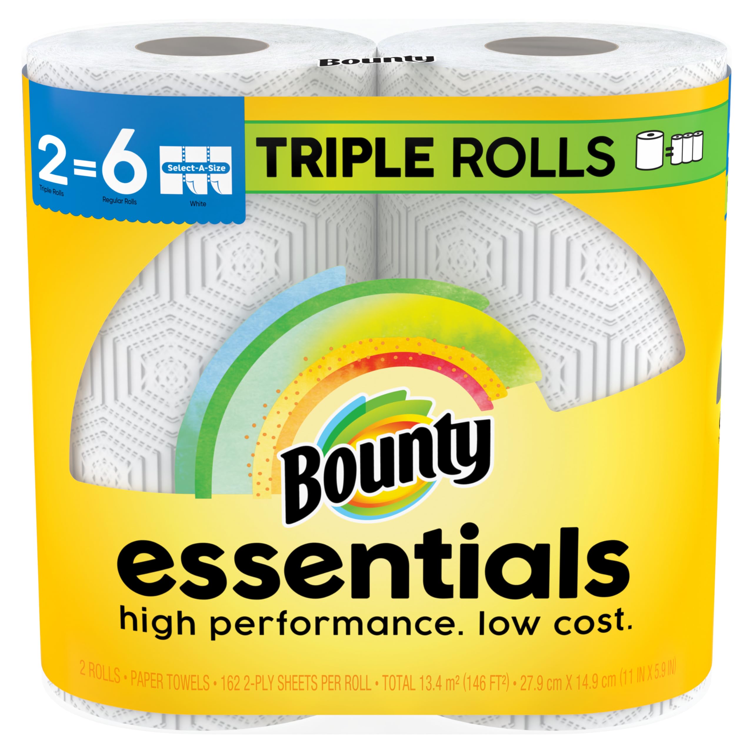 Bounty Essentials Select-A-Size Paper Towels, White, 2 Triple Rolls (6 Regular Rolls) | Super Absorbent & Strong | Perfect for Kitchen Cleaning, Spills & Household Use
