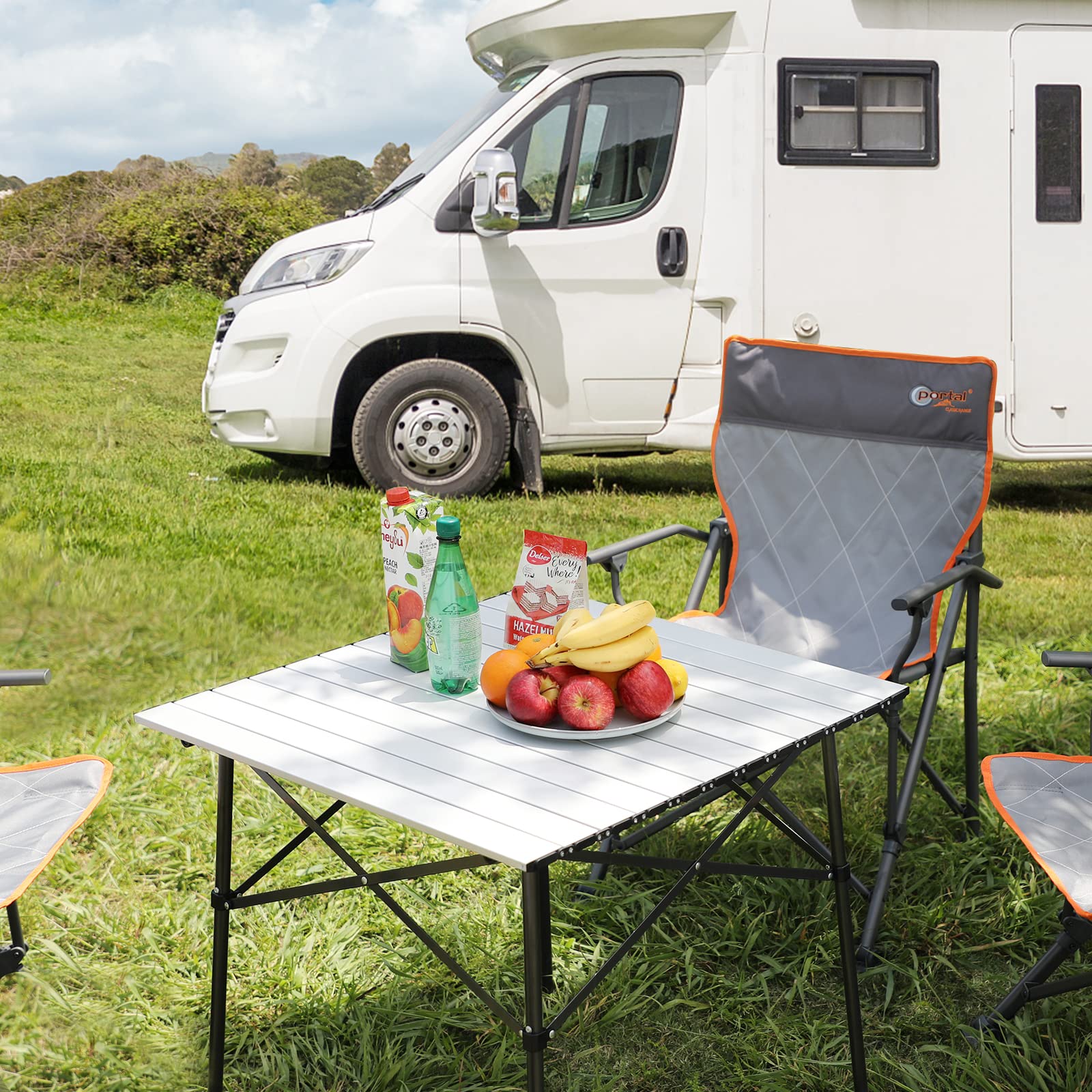 Lightweight Aluminum Folding Square Table with Roll Up Top - Portable 4 Person Compact Table with Carry Bag for Camping, Picnic, Backyard, BBQ - Perfect for Outdoor Adventures, Tailgating & Small Gatherings (White)