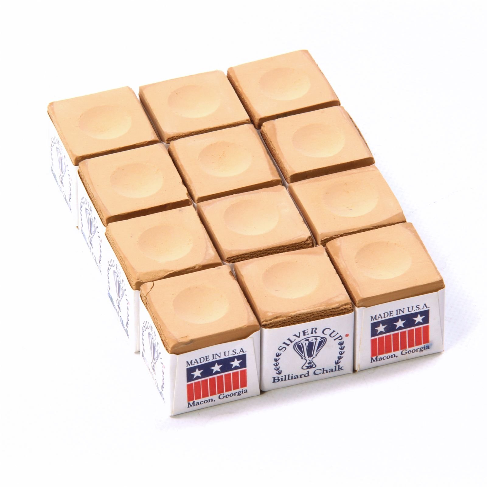 Premium Silver Cup Chalk for Billiards & Pool - 12-Piece Box (Tan) - Perfect for Professional Players & Home Game Rooms