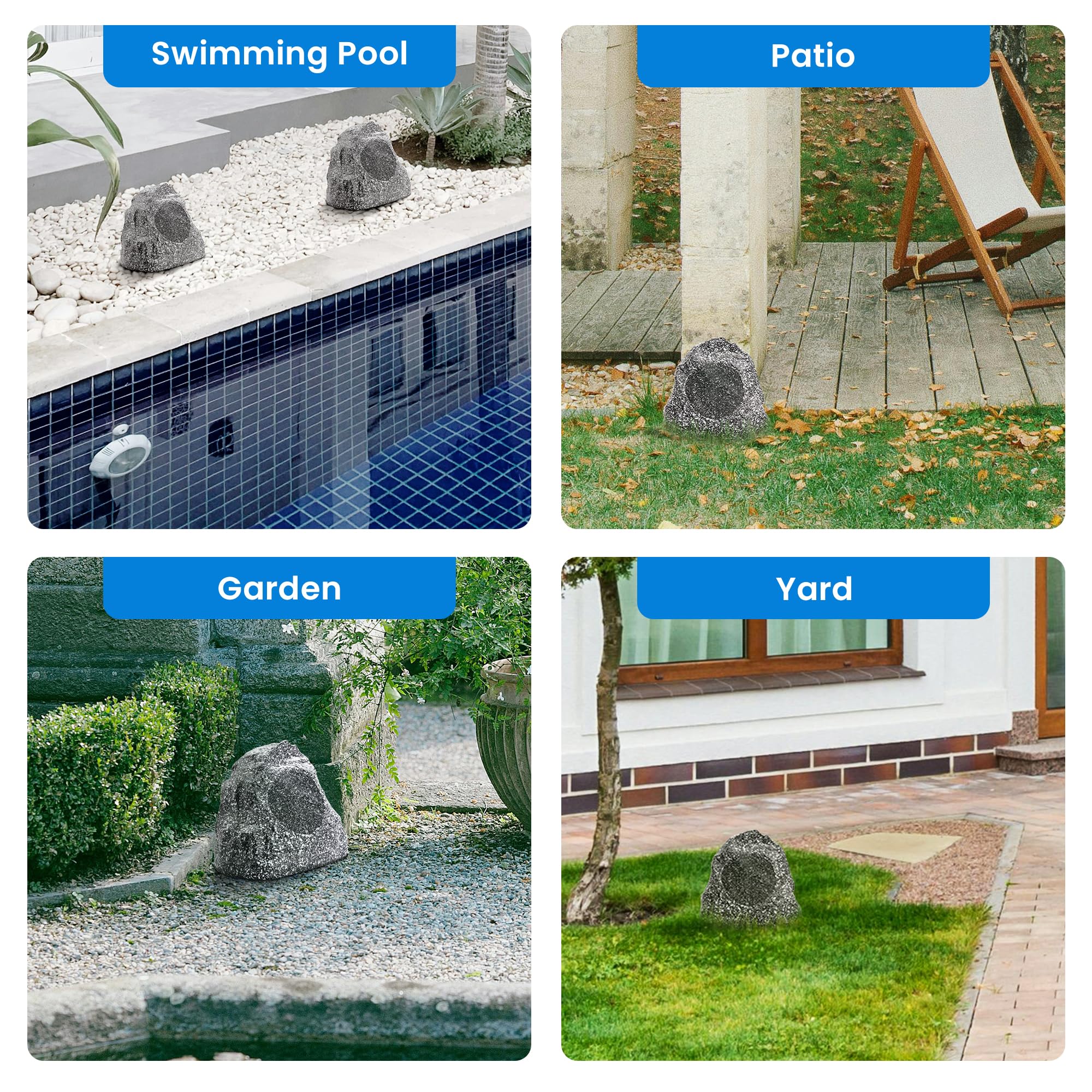 Theater Solutions 6R4G Outdoor Granite Rock 6 Speaker Set - Weatherproof Bluetooth Speakers for Deck, Pool, Spa, Patio & Garden - Perfect for Outdoor Entertainment & Parties