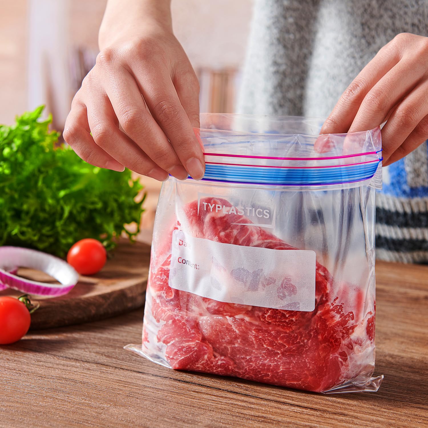 TYPLASTICS Quart Food Storage Bags - 120 Count, Double Zipper, Reclosable Freezer Bags for Meal Prep, Leftovers & Snacks | Easy Open Design | BPA-Free Plastic Storage Bags for Kitchen, Office & Travel