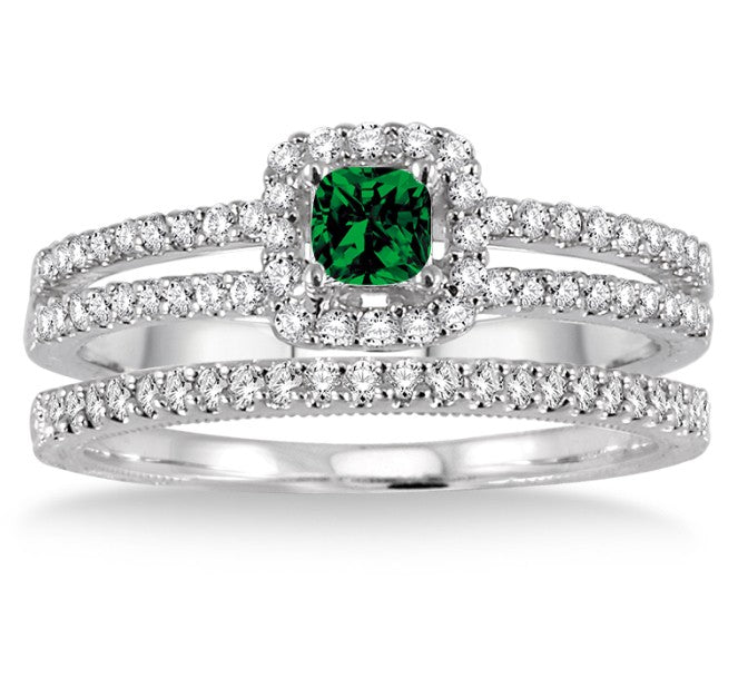 2 Carat Emerald Bridal Ring Set with Two Row Halo in 10K Yellow Gold - Perfect for Engagement, Wedding & Anniversary Gifts