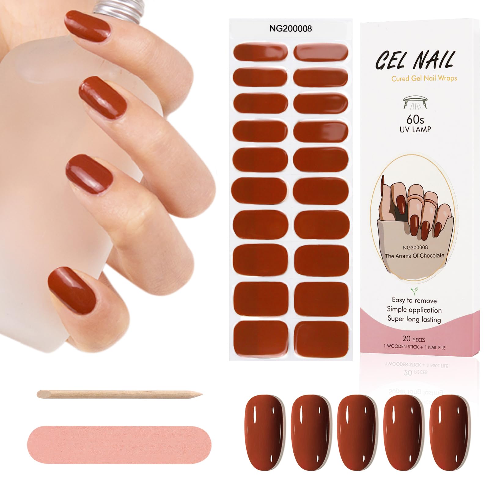 Kalolary 20PCS Gel Nail Polish Strips - Long Lasting Adhesive Nail Art Stickers for DIY Manicure | Waterproof Full Wrap Gel Nails with Nail File & Stick (UV/LED Lamp Required) | Perfect for Parties, Weddings & Everyday Wear