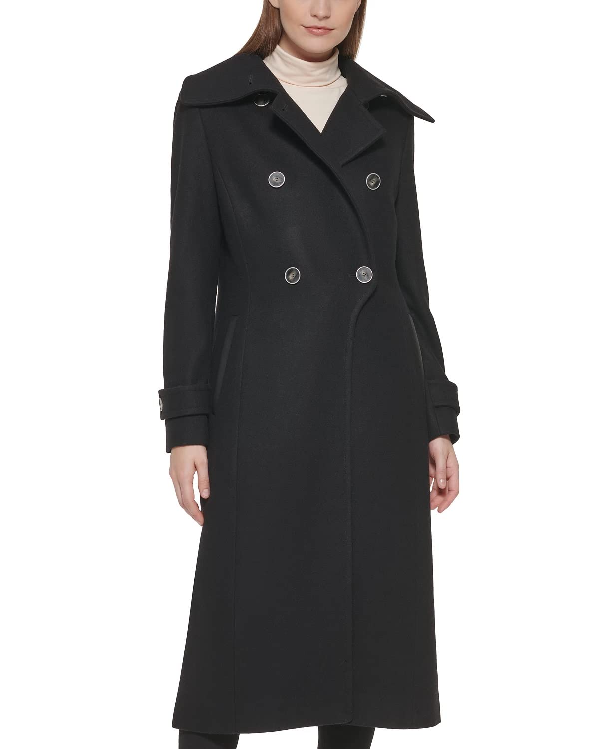 Kenneth Cole New York Women's Double Breasted Wool-Blend Maxi Coat - Elegant Winter Trench Coat for Office, Date Night & Formal Occasions