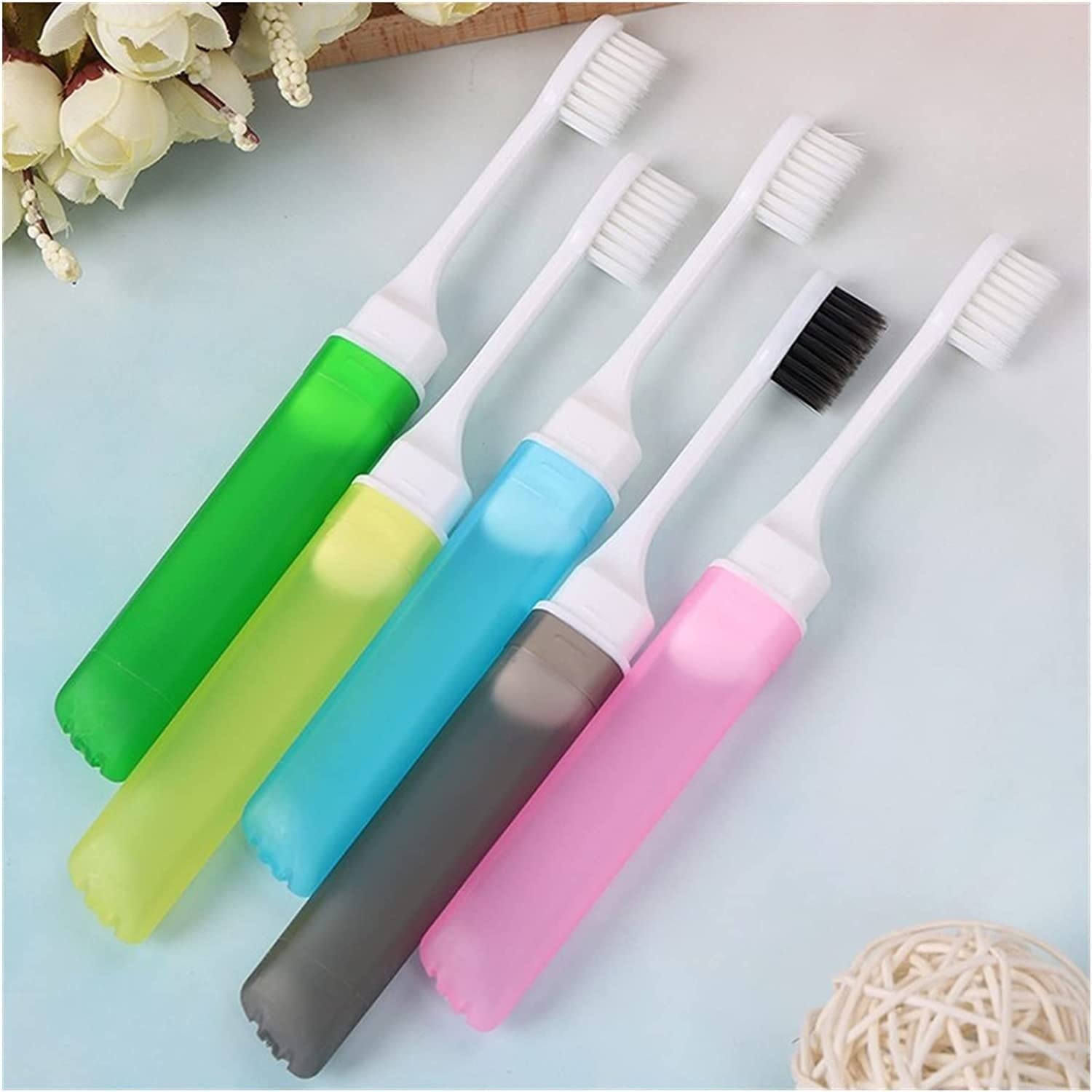 Foldable Travel Toothbrush for Adults - Portable Compact Folding Toothbrush for Camping, Hiking & Outdoor Activities - Easy to Carry Design with Random Color Option