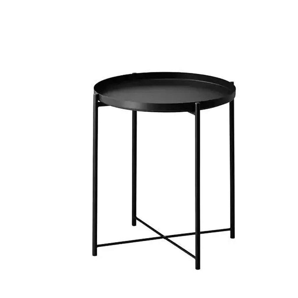 **Black Round Metal Side Table - Small Cocktail Table for Living Room, Sofa, Bedroom & Outdoor Use - Durable Multi-Purpose End Table with Tray for Snacks & Drinks**