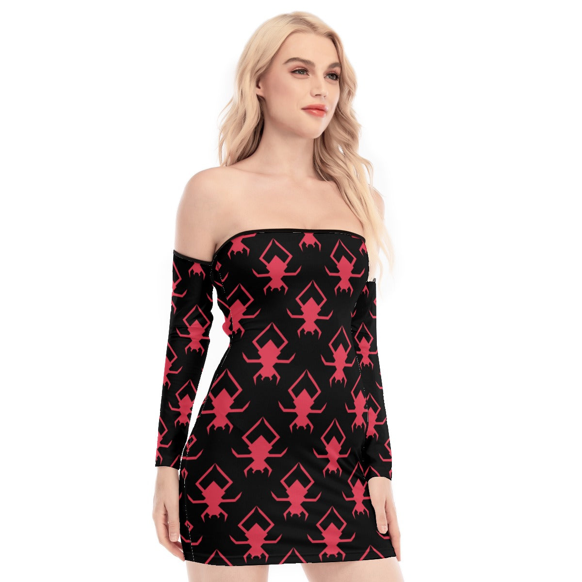 Sexy Pink Spiders Off Shoulder Back Lace Up Bodycon Dress for Women - Clubwear, Date Night, Halloween Costume, Cosplay Outfit