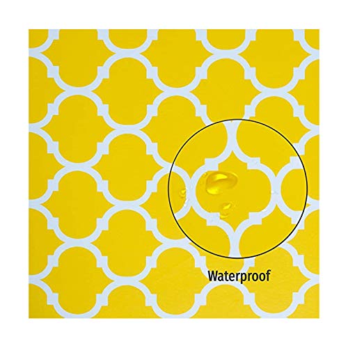 Washable Elastic Edged Round Tablecloth - 27 Inch Tight Fit Yellow Geometric Table Cover for Outdoor, Patio, Kitchen & Dining Room | Waterproof & Wipeable for Easy Cleaning | Perfect for Picnics, BBQs, and Family Gatherings
