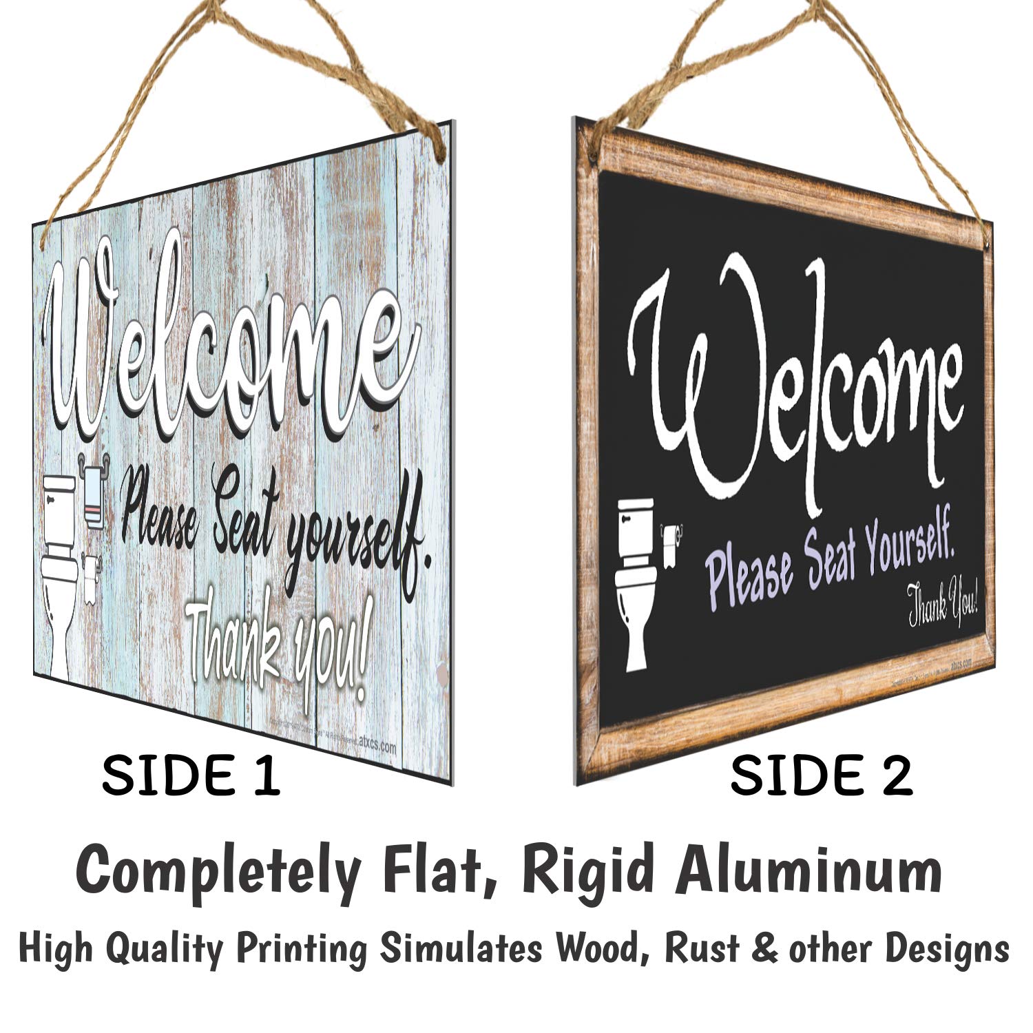 ATX Custom Double Sided Hanging Sign - Welcome Please Seat Yourself Bathroom Decor - Perfect for Restaurants, Cafes & Home Décor