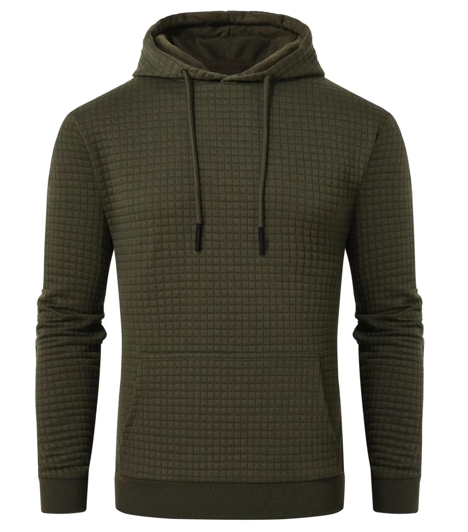 YuKaiChen Men's Plaid Jacquard Hoodie - Casual Pullover Sweatshirt with Kangaroo Pockets & Drawstring Hood - Perfect for Outdoor Activities, Gym, and Everyday Wear