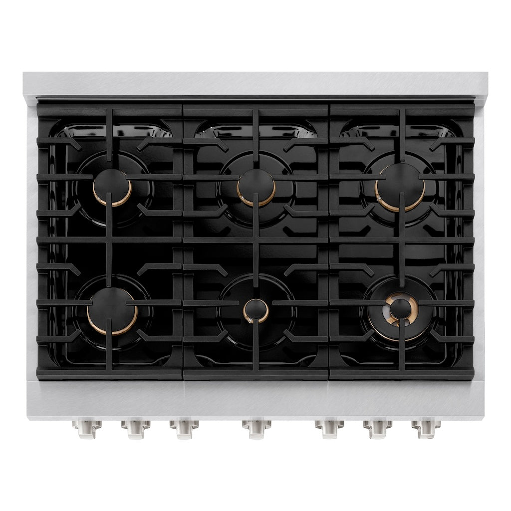 ZLINE 36 Inch 5.2 Cu. Ft. Paramount Gas Range with Convection Oven - Satin Stainless Steel, 6 Brass Burners (SGRS BR 36) - Perfect for Home Kitchens & Professional Chefs