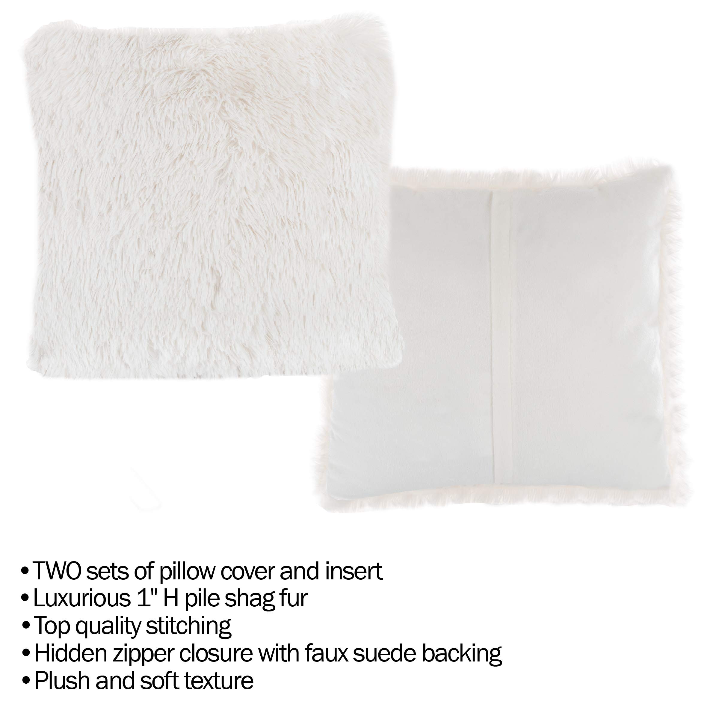 Luxury 18-Inch White Faux Fur Pillow Covers & Inserts Set - 4 Pack Square Shaggy Decorative Throw Pillows for Sofa, Bed, Couch - Soft Plush Home Decor for Living Room, Bedroom, Office (18x18 Inches) | Cozy Winter Home Styling & Comfortable Lounge Accents