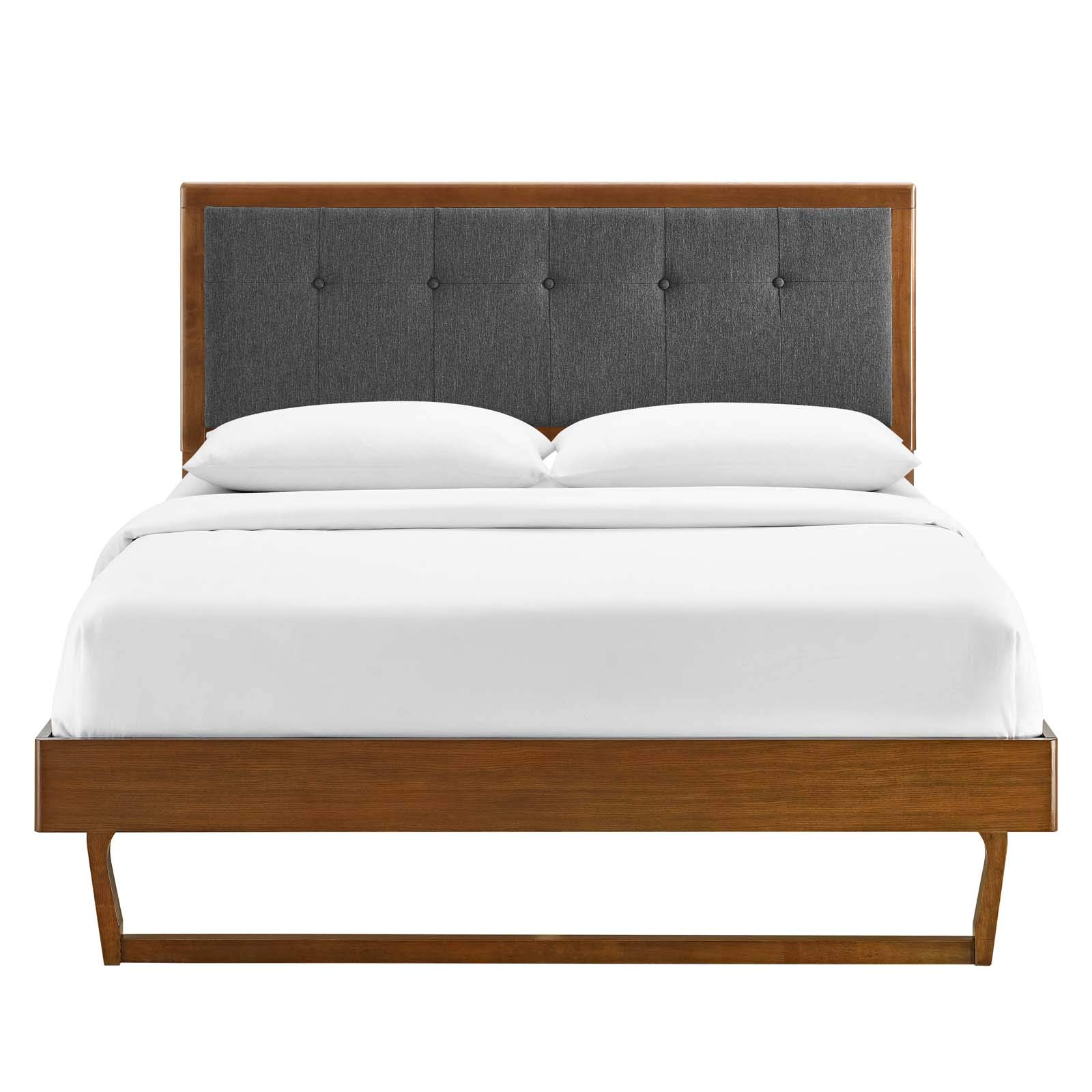 Modway MOD-6634-WAL-CHA Full Wood Platform Bed with Angular Frame in Walnut Charcoal - Modern Solid Wood Bed Frame for Master Bedroom, Guest Room & Small Spaces