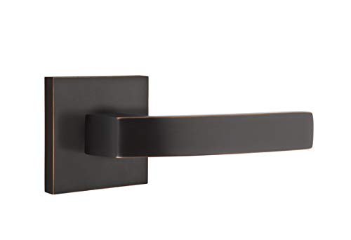 EMTEK Square Rosette Passage Door Handle Set - Breslin Lever in Oil Rubbed Bronze (US10B) - Left/Right Handed Options - 7 Finish Choices - 5110BRLRHUS10B - Perfect for Bedroom, Bathroom & Interior Doors