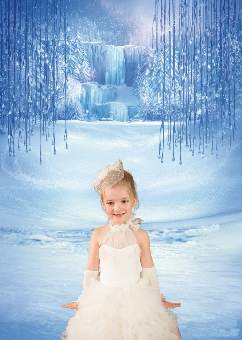 LYWYGG 5x7ft Winter Photography Backdrop - Snowy Ice Crystal Christmas Background for Kids Photo Studio Props | Perfect for Holiday Portraits, Newborn Shoots & Seasonal Decorations