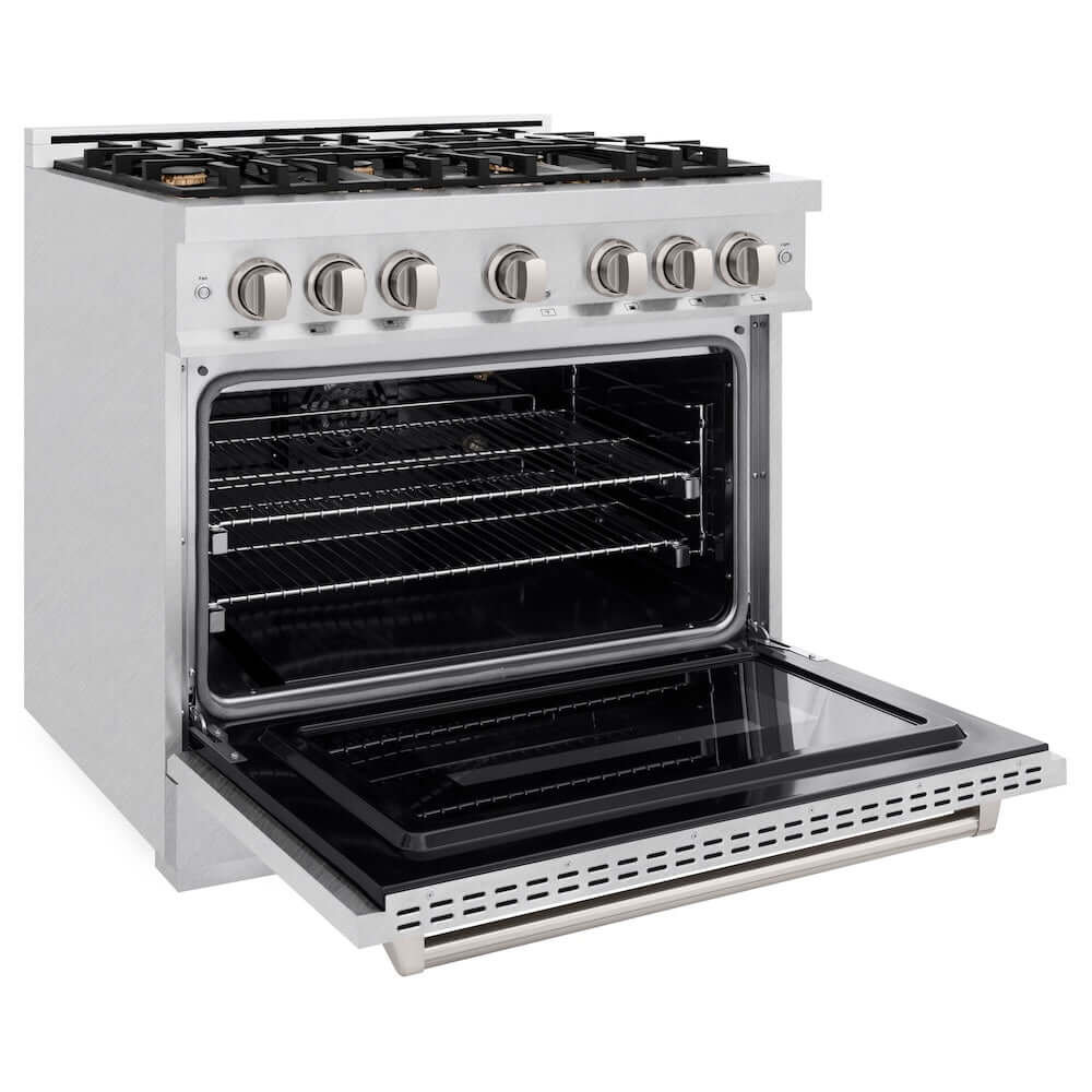 ZLINE 36 Inch 5.2 Cu. Ft. Professional Gas Range with Convection Oven - Satin Stainless Steel, 6 Brass Burners (CGRS BR 36) - Perfect for Home Chefs & Modern Kitchens
