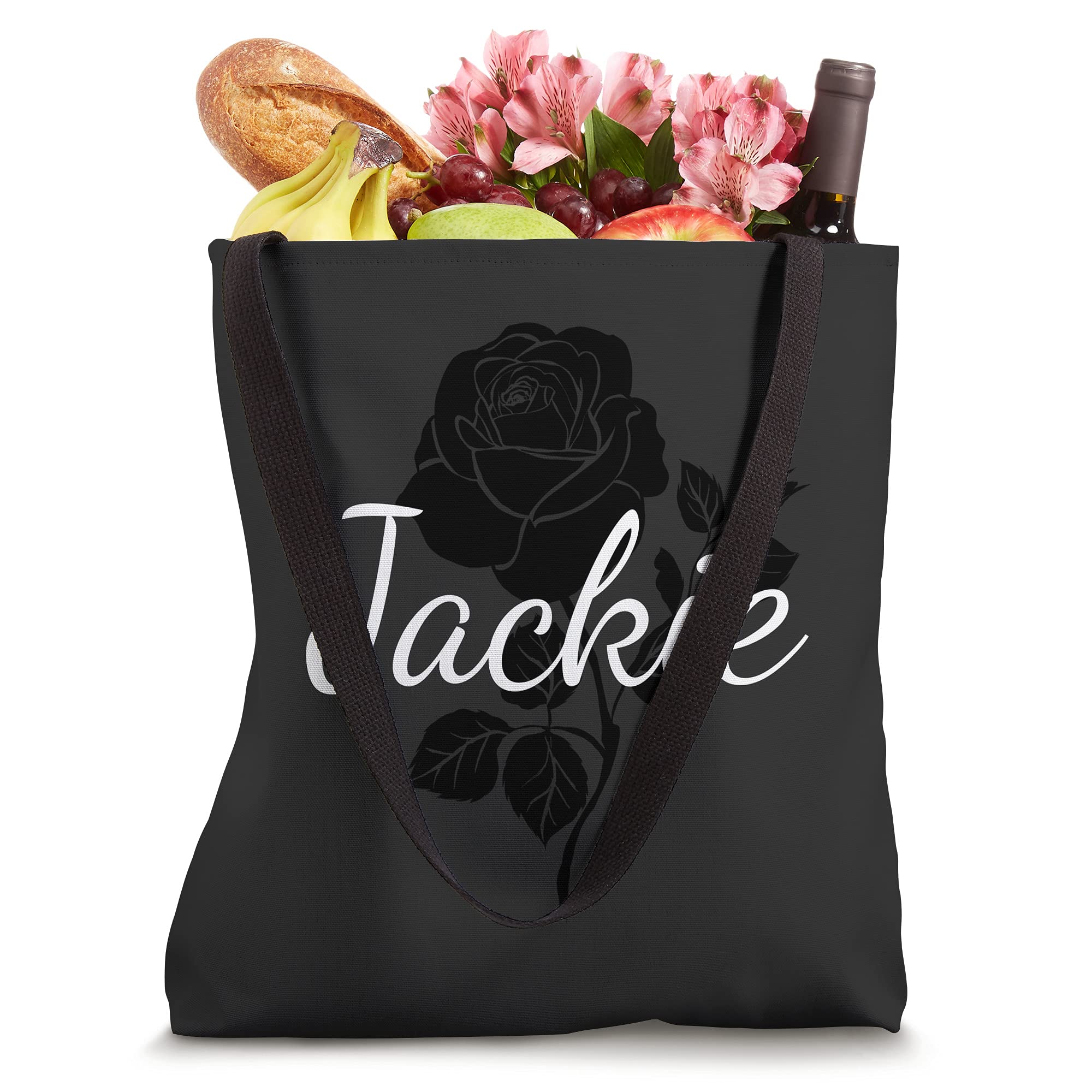 Custom Black Rose Gray Floral Personalized Tote Bag - Jackie - Unique Gift for Women, Mom, Friends - Perfect for Work, Shopping, Travel & Beach
