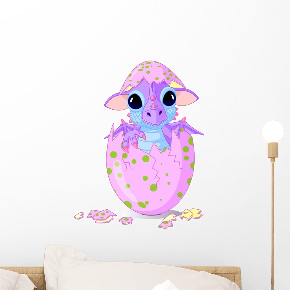 Baby Dragon Hatching from Egg Wall Decal - Peel and Stick Removable Graphic Art (18x14 Inches) - Perfect for Nursery, Kids Room & Fantasy Themed Decor