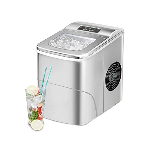 Techomey 25.8lbs/24h Countertop Ice Maker with Fast 6-Minute Ice Production - Silver Nugget Ice Machine for Home, Office, Bar, and Party Use