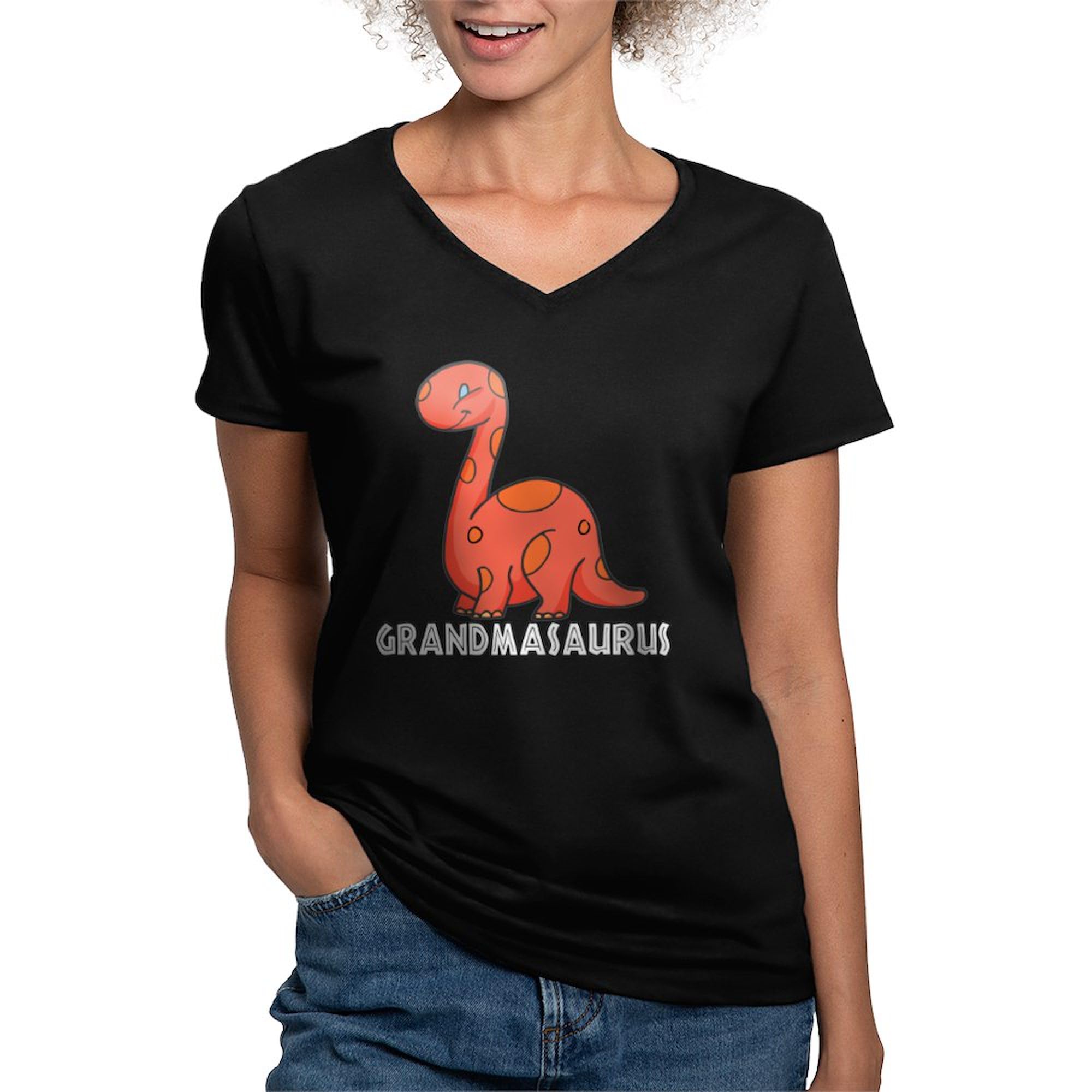 Grandmasaurus Women's V-Neck Dark T-Shirt - Soft Cotton Comfort Fit Tee for Casual Wear, Gifts & Family Gatherings