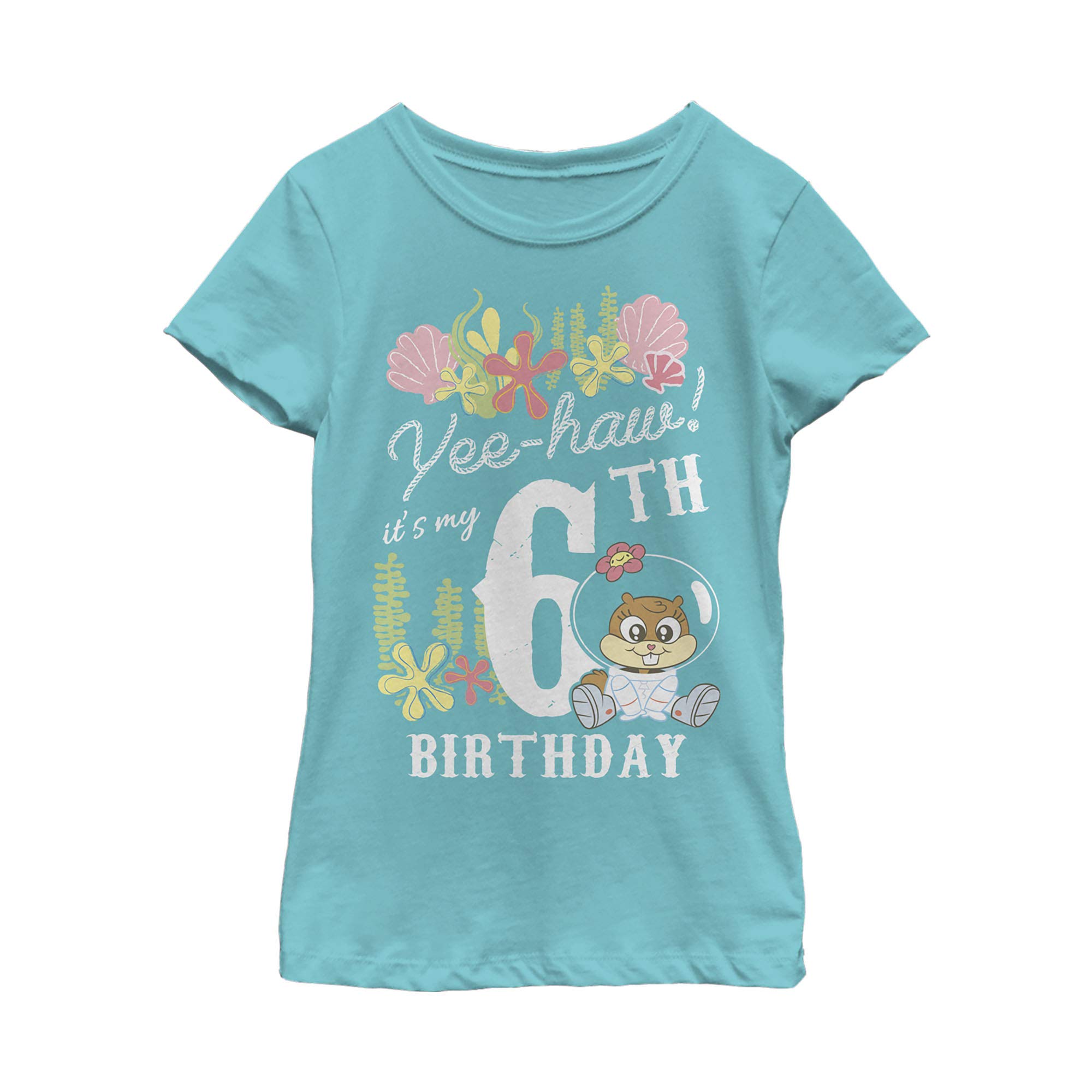SpongeBob SquarePants Sandy Birthday T-Shirt for Girls - 6 Short Sleeve Graphic Tee | Fun Cartoon Character Top for Birthday Parties & Casual Wear