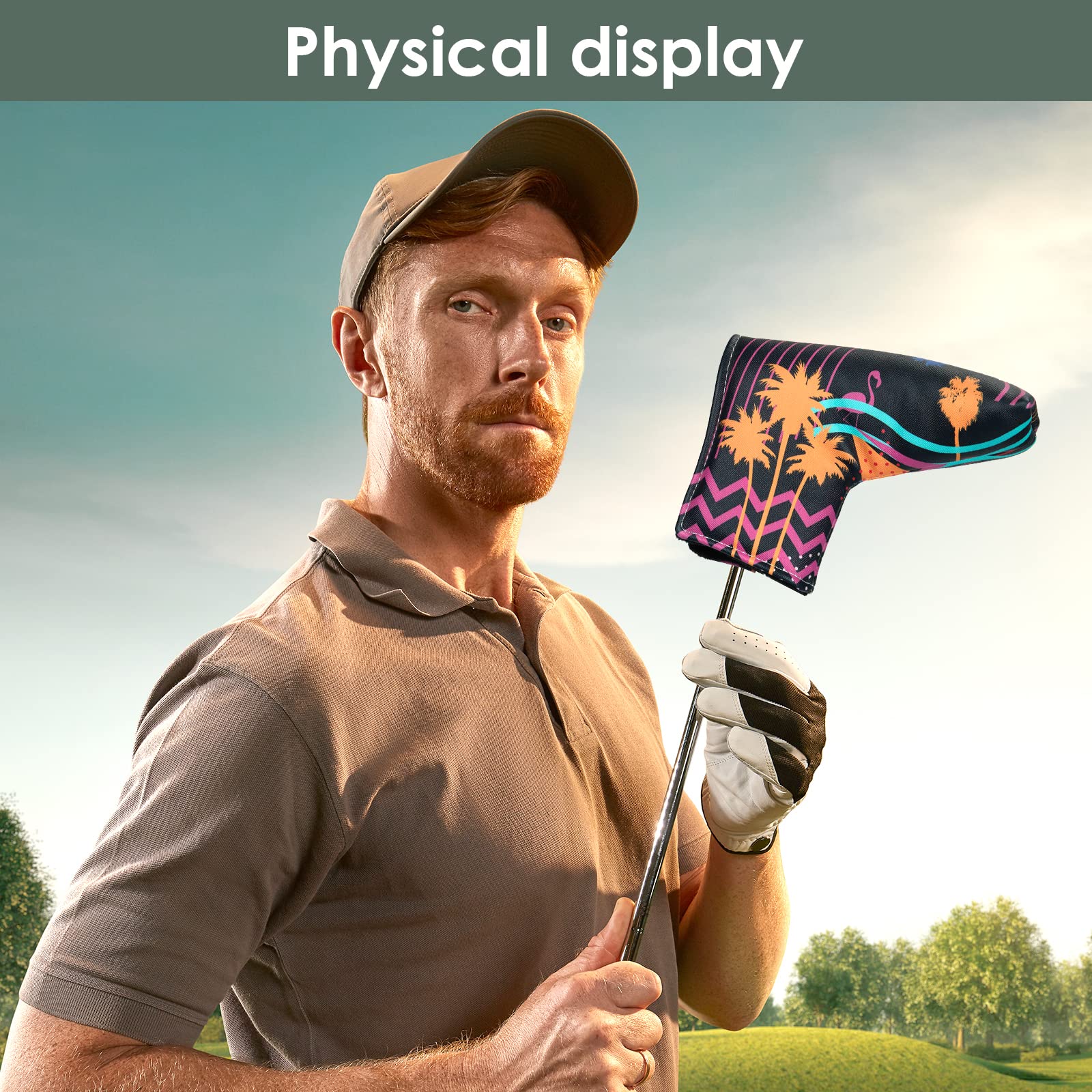 Premium Magnetic Leather Putter Cover for Golf Blades & Mallets - Tropical Design Headcover with Secure Closure | Ideal for Golf Course Protection & Club Storage