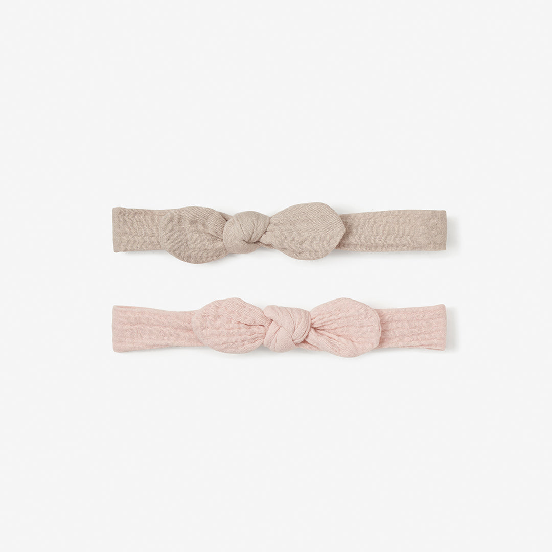 Organic Muslin Bow Headband Set - Soft & Breathable Baby Headbands for Newborns & Toddlers (Taupe & Blush, 2-Pack) - Perfect for Photography, Outfits & Everyday Wear