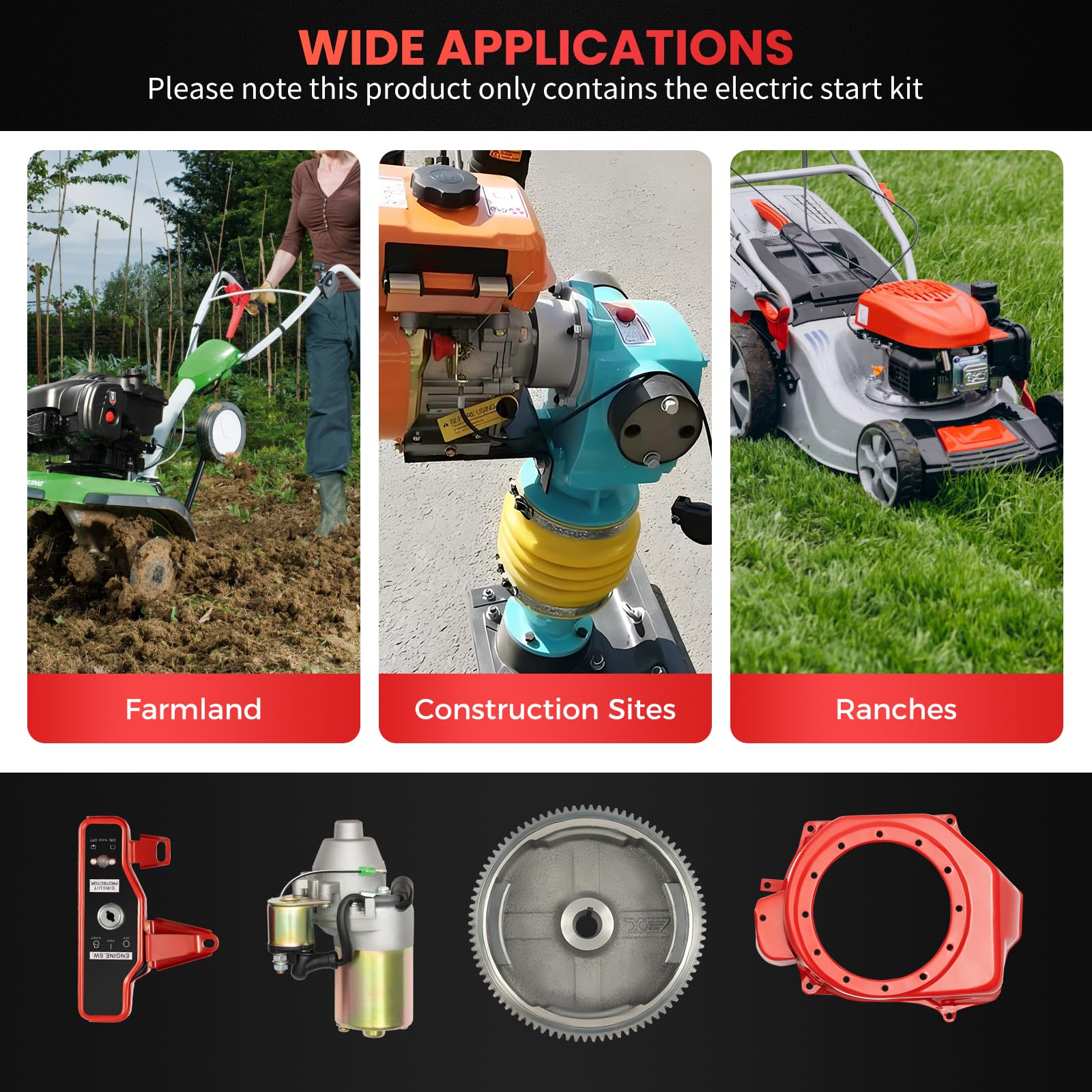 Honda GX160 GX200 5.5HP 6.5HP Electric Start Conversion Kit with Starter Motor, Flywheel, Charging Coil & Key Switch - Perfect for Small Engine Repair, Lawn Mowers, Pressure Washers & Generators