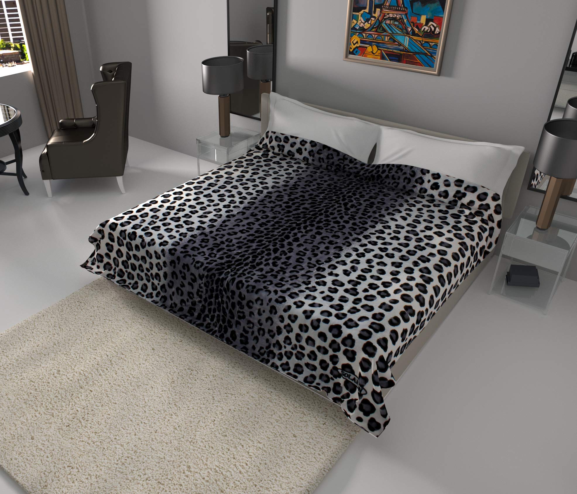 SOLARON Super Thick Heavyweight Reversible Mink Blanket - Ultra Soft & Silky - King/Queen Size - Leopard Grey - Perfect for Bed, Sofa & Cozy Home Decor