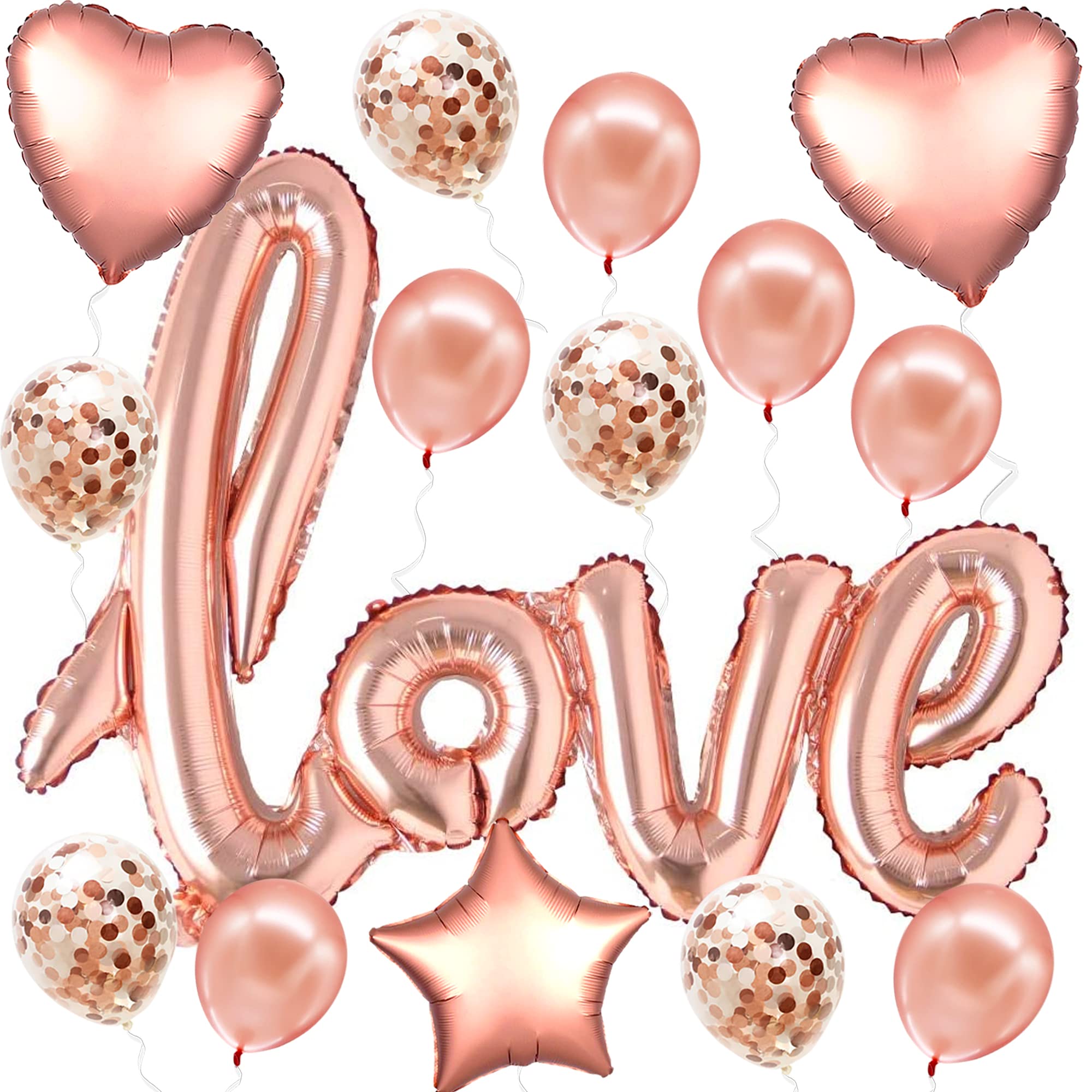 KatchOn 36 Inch Rose Gold Love Balloon Letters Set - Pack of 21, Blush Pink Foil Balloons with Confetti for Engagement, Anniversary & Wedding Decorations | Romantic Party Backdrop, Photo Booth Props, Valentine's Day Celebration