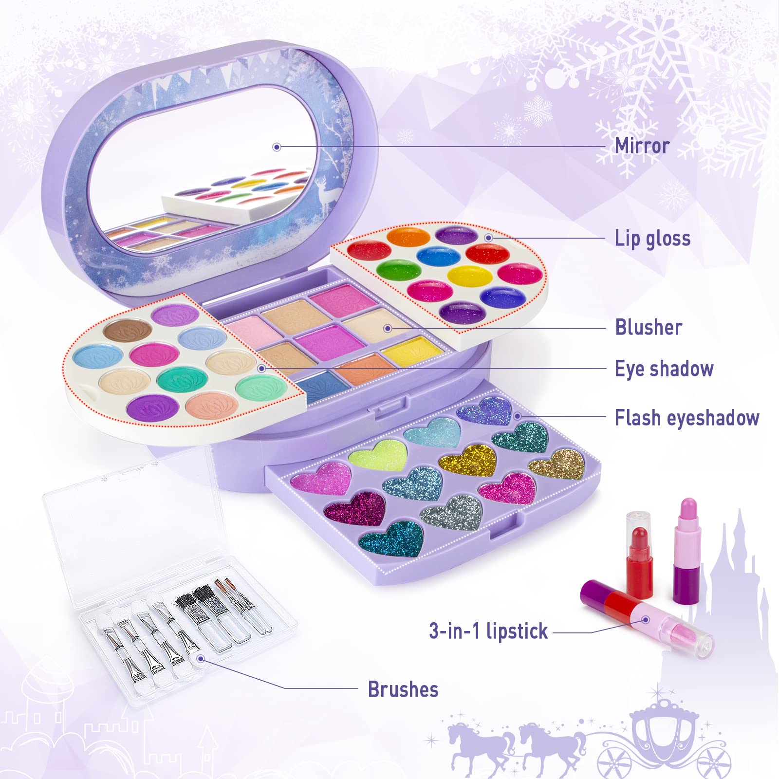 Tomons Washable Kids Makeup Kit - Girls Cosmetic Toy Gift for Ages 3-10 | Birthday & Pretend Play