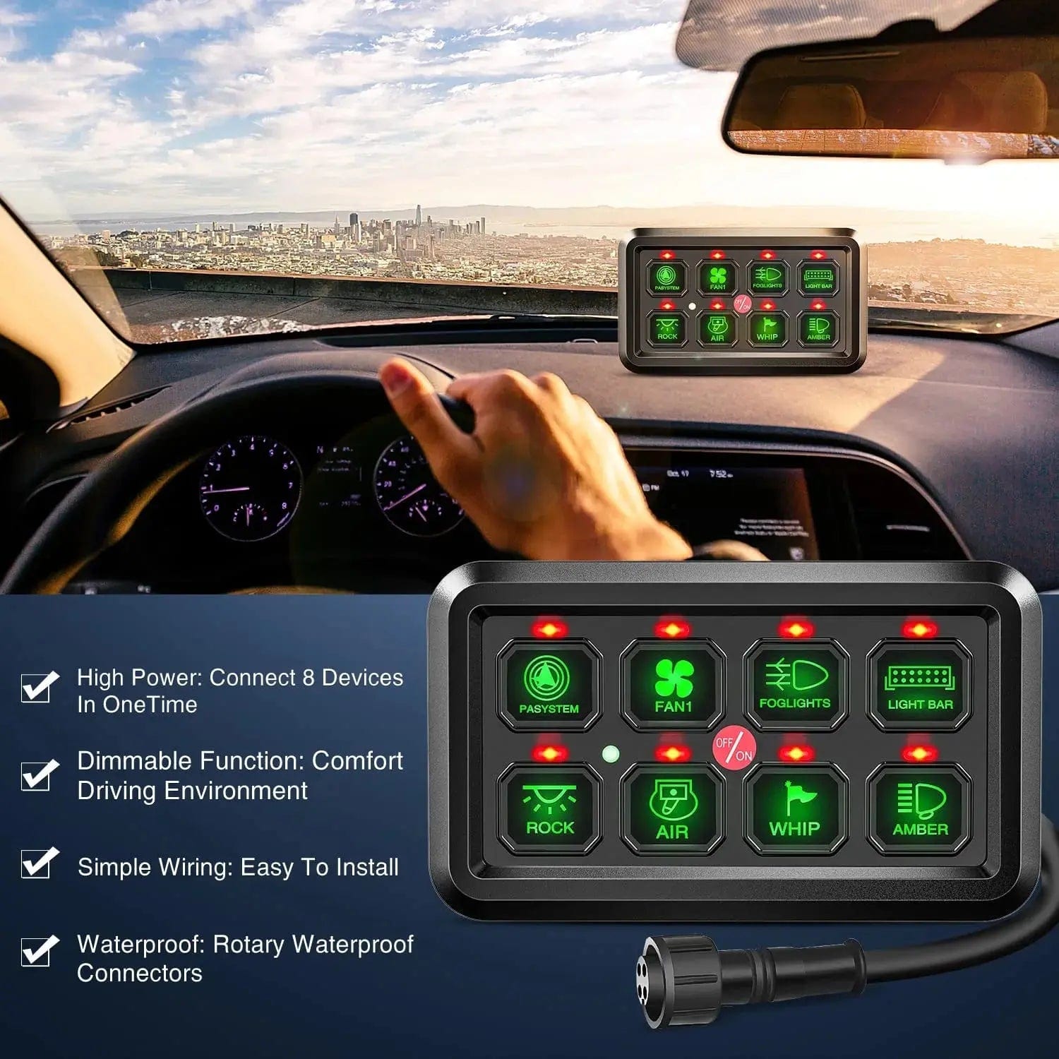 8 Gang Marine Rocker Switch Panel with LED Indicators - Waterproof Boat Dash Control System for Yachts, RVs & Trucks - Perfect for Marine, Automotive & Off-Road Applications