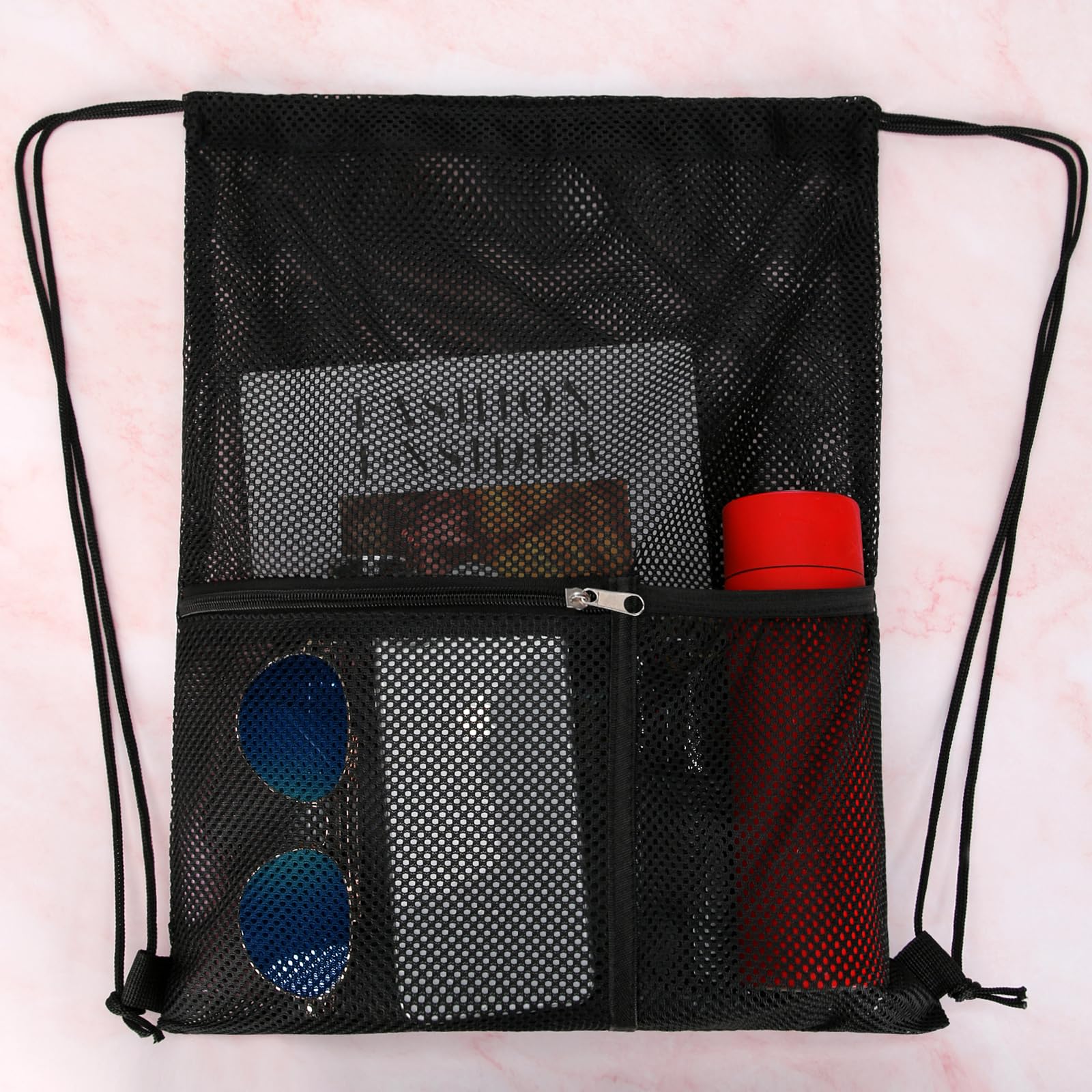 2 Pack Mesh Drawstring Backpack - Lightweight Breathable Gym Bag for Swimming, Sports, Beach & Travel - Perfect for Workout Clothes, Swimwear & Essentials (Black)