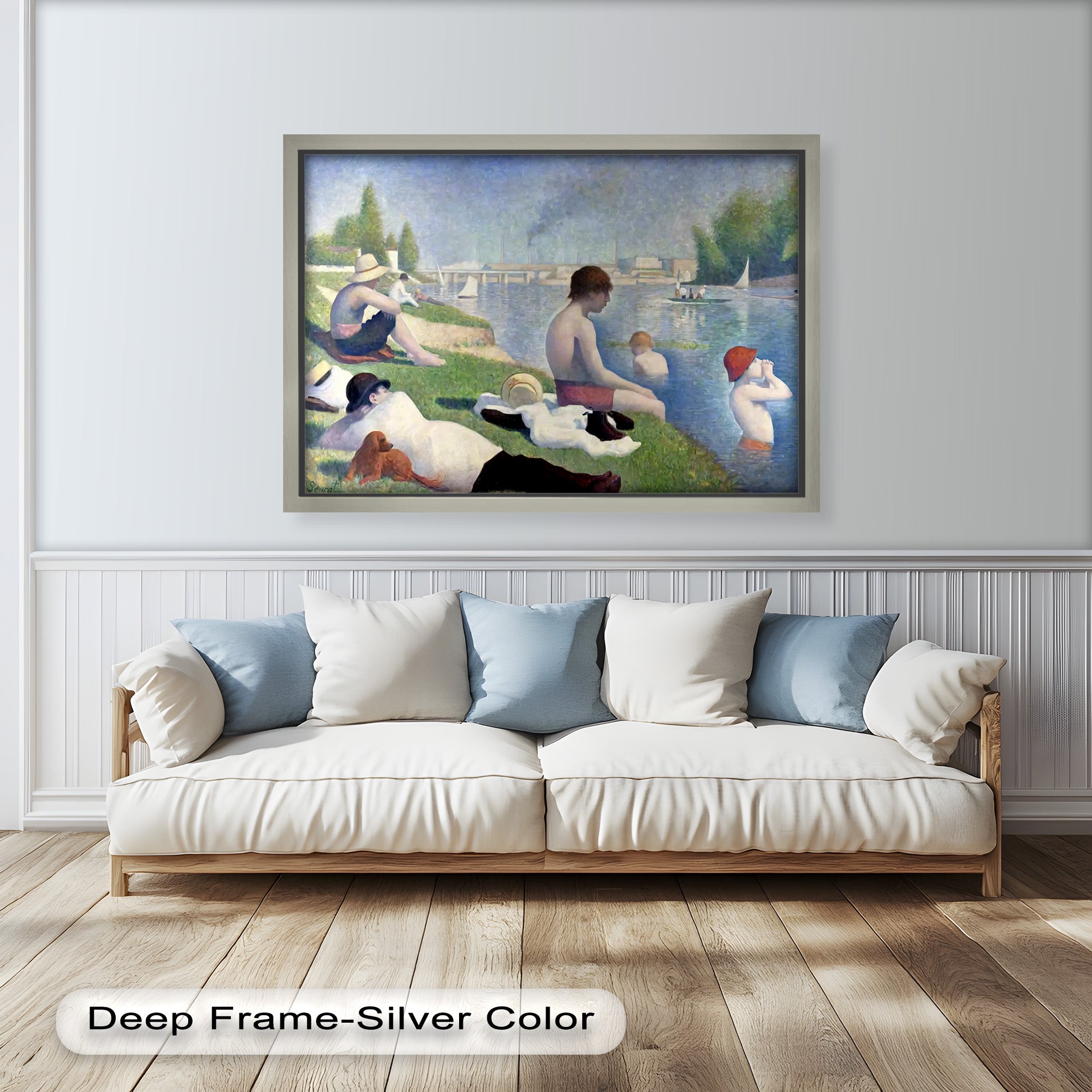 Afternoon Light on the Riverbank - Handmade Pointillism Oil Painting on Canvas - Wall Art for Living Room, Bedroom & Office Decor